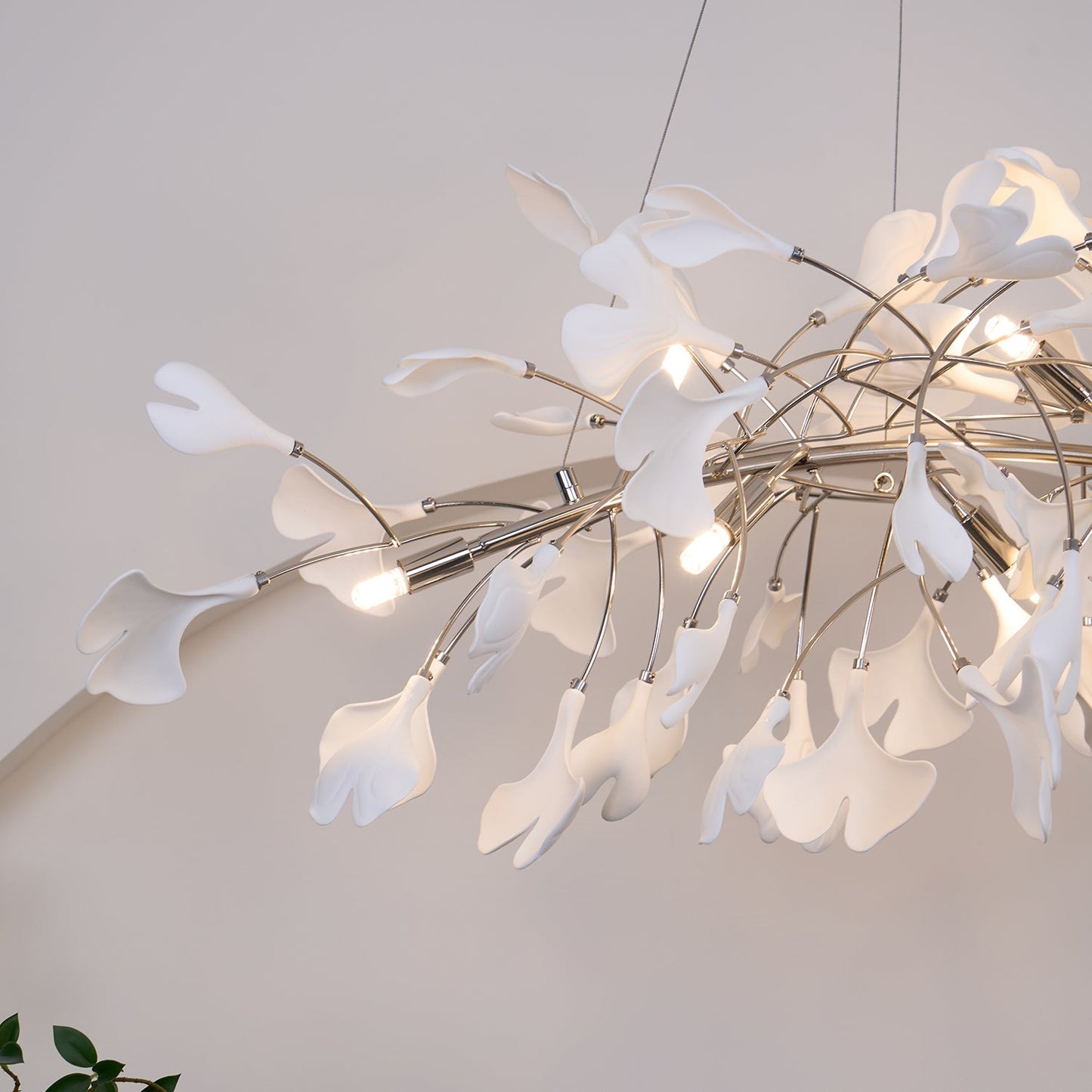 Gingko Chandelier N Luxury Ceramic Leaf Ceiling Light Gold White Nickel Finish