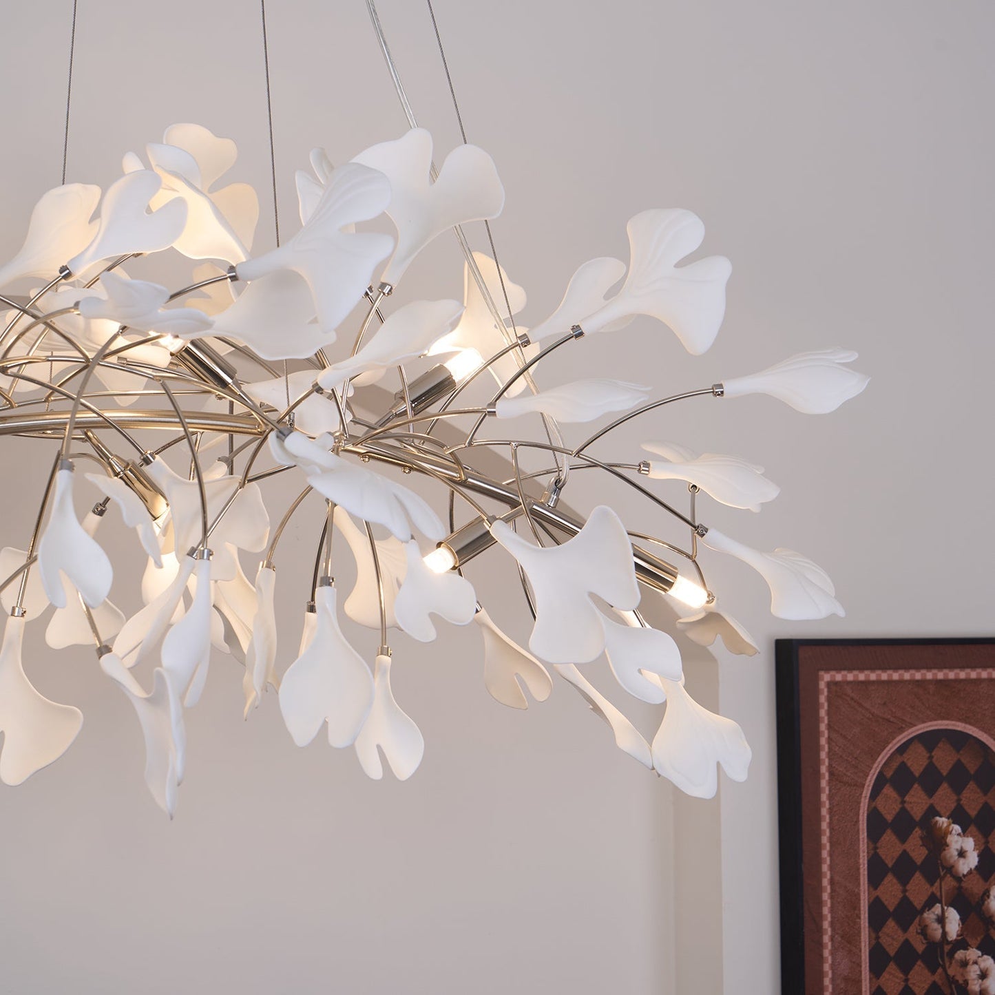 Gingko Chandelier N Luxury Ceramic Leaf Ceiling Light Gold White Nickel Finish