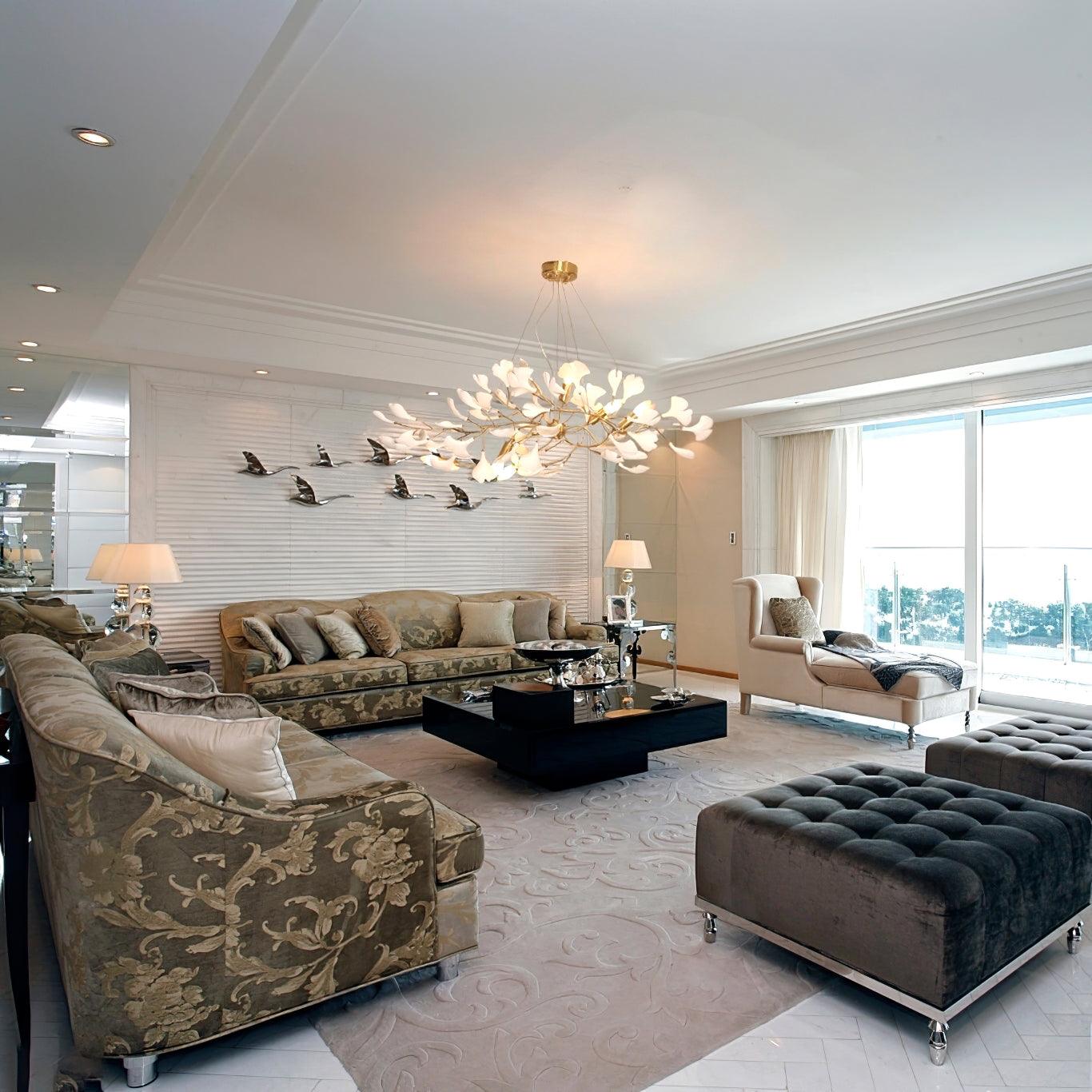 Gingko Chandelier N Luxury Ceramic Leaf Ceiling Light Gold White Nickel Finish