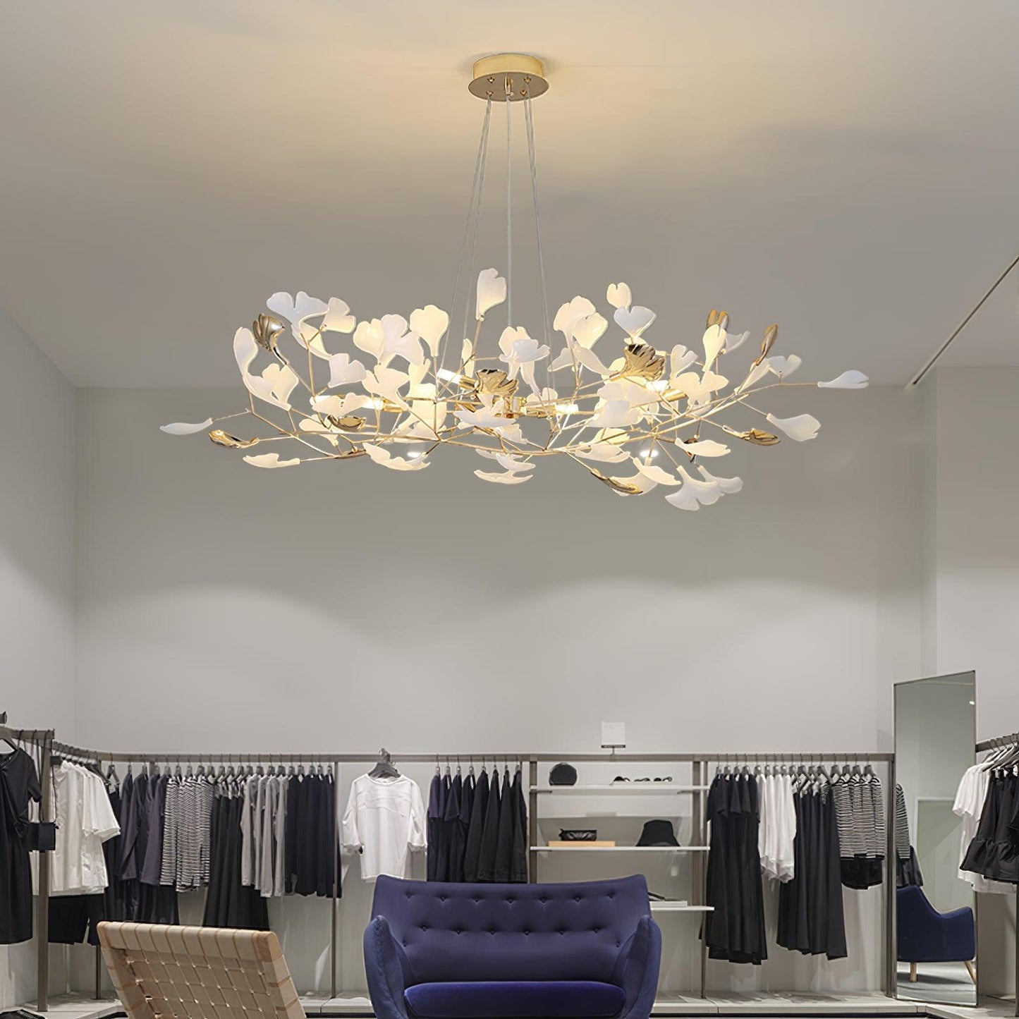 Gingko Chandelier N Luxury Ceramic Leaf Ceiling Light Gold White Nickel Finish