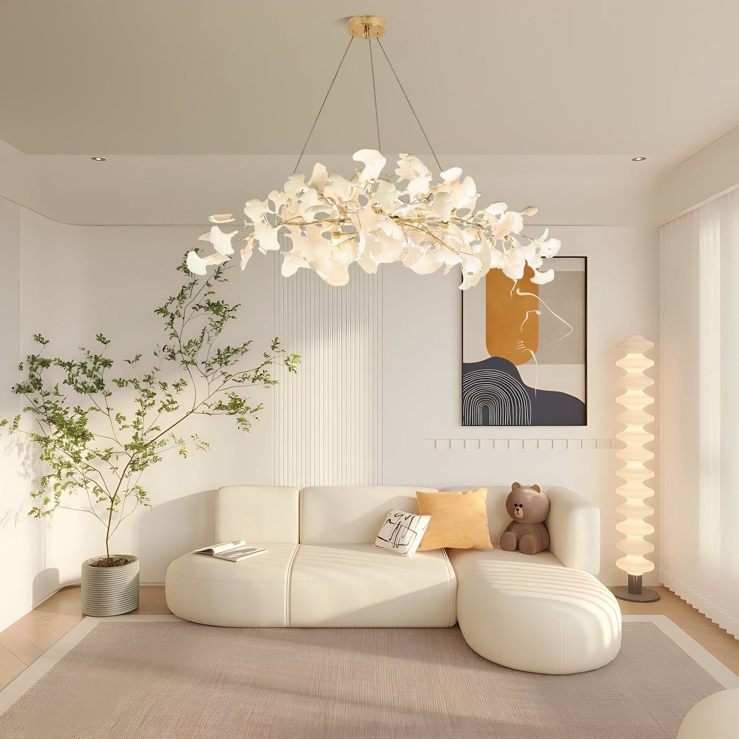 Gingko Chandelier N Luxury Ceramic Leaf Ceiling Light Gold White Nickel Finish