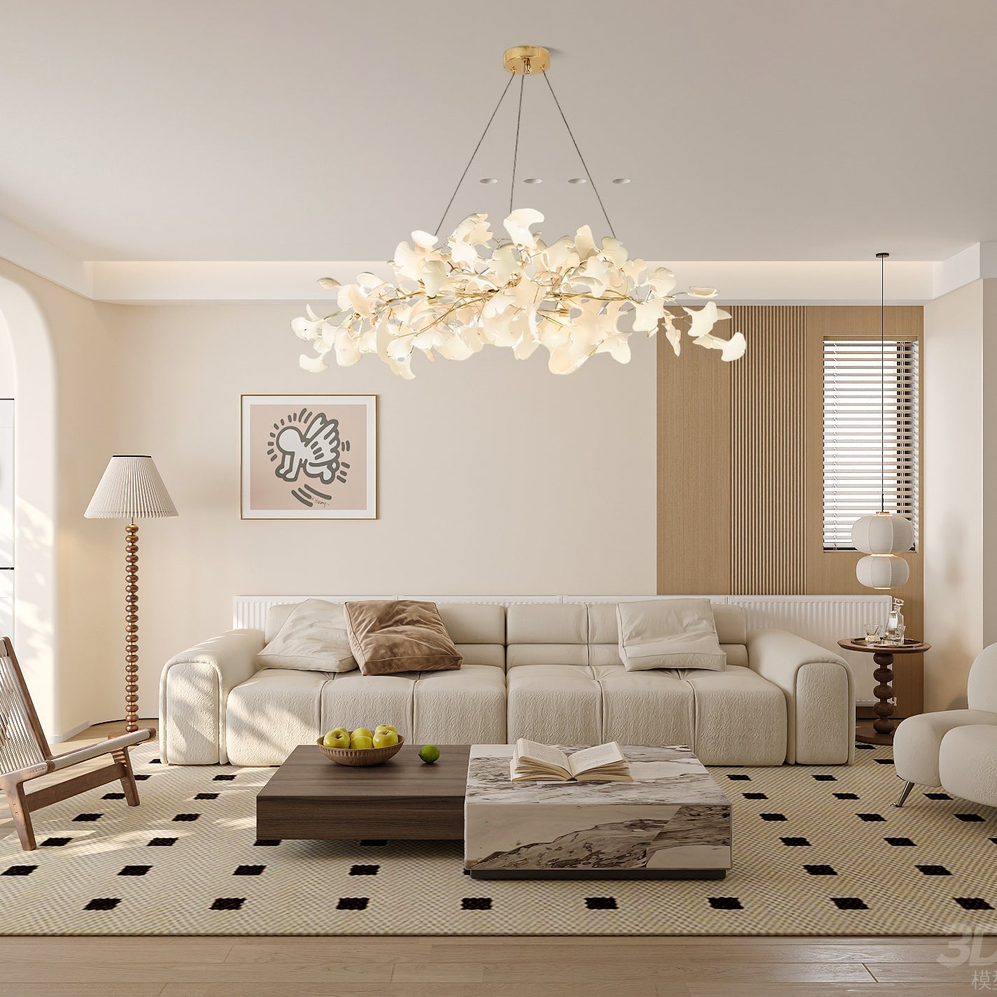 Gingko Chandelier N Luxury Ceramic Leaf Ceiling Light Gold White Nickel Finish