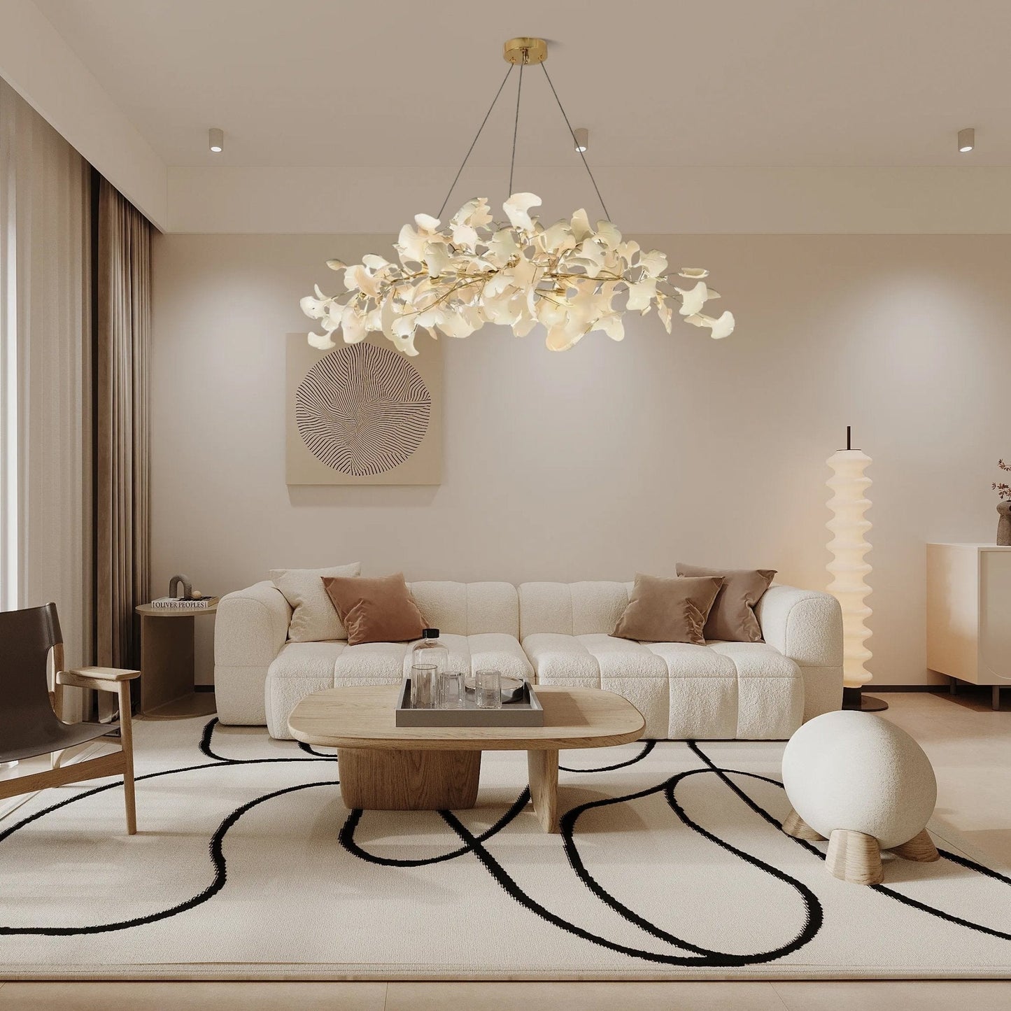 Gingko Chandelier N Luxury Ceramic Leaf Ceiling Light Gold White Nickel Finish