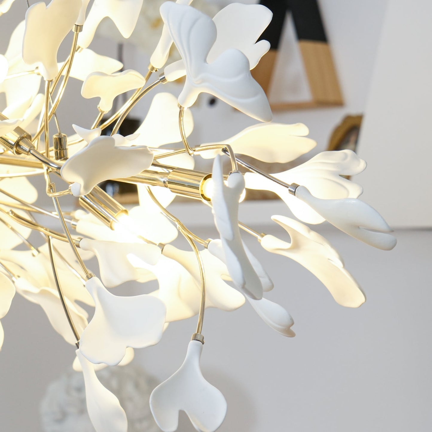 Gingko Chandelier N Luxury Ceramic Leaf Ceiling Light Gold White Nickel Finish
