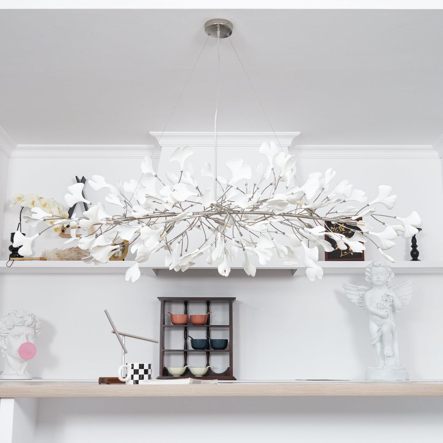 Gingko Chandelier N Luxury Ceramic Leaf Ceiling Light Gold White Nickel Finish
