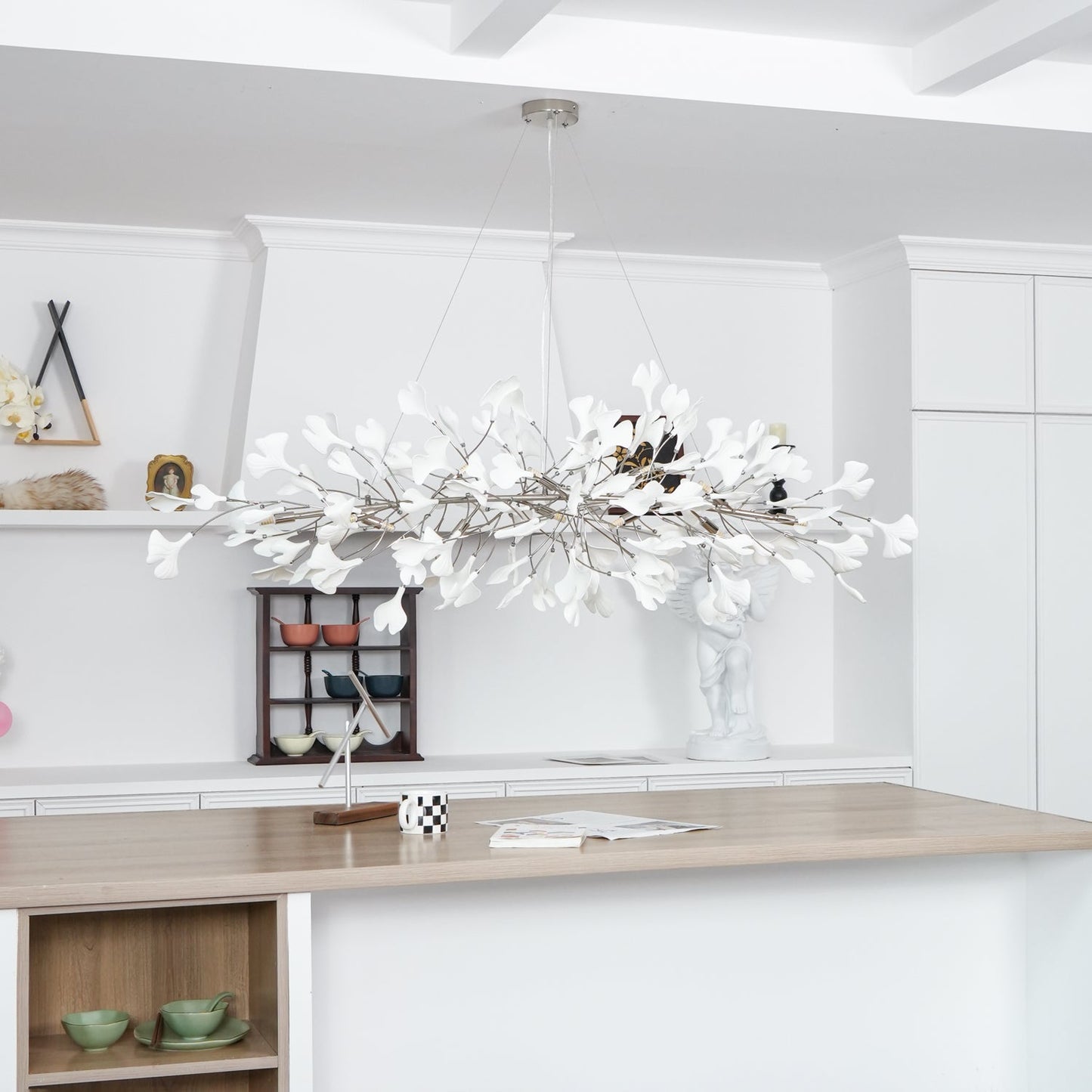 Gingko Chandelier N Luxury Ceramic Leaf Ceiling Light Gold White Nickel Finish