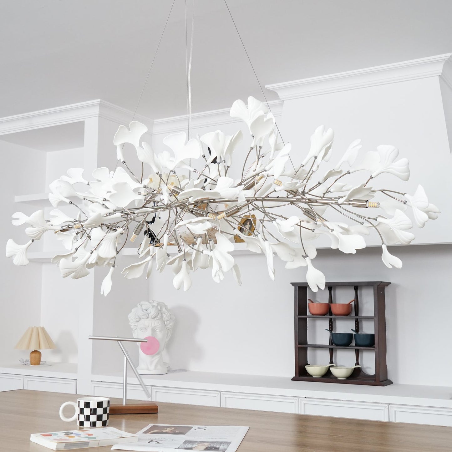 Gingko Chandelier N Luxury Ceramic Leaf Ceiling Light Gold White Nickel Finish