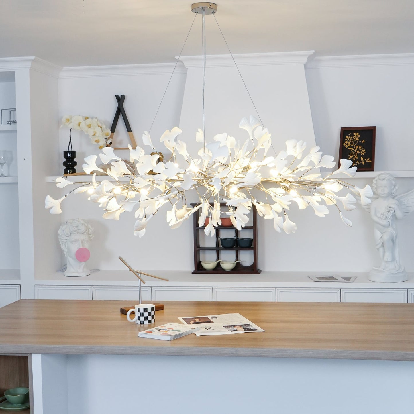 Gingko Chandelier N Luxury Ceramic Leaf Ceiling Light Gold White Nickel Finish