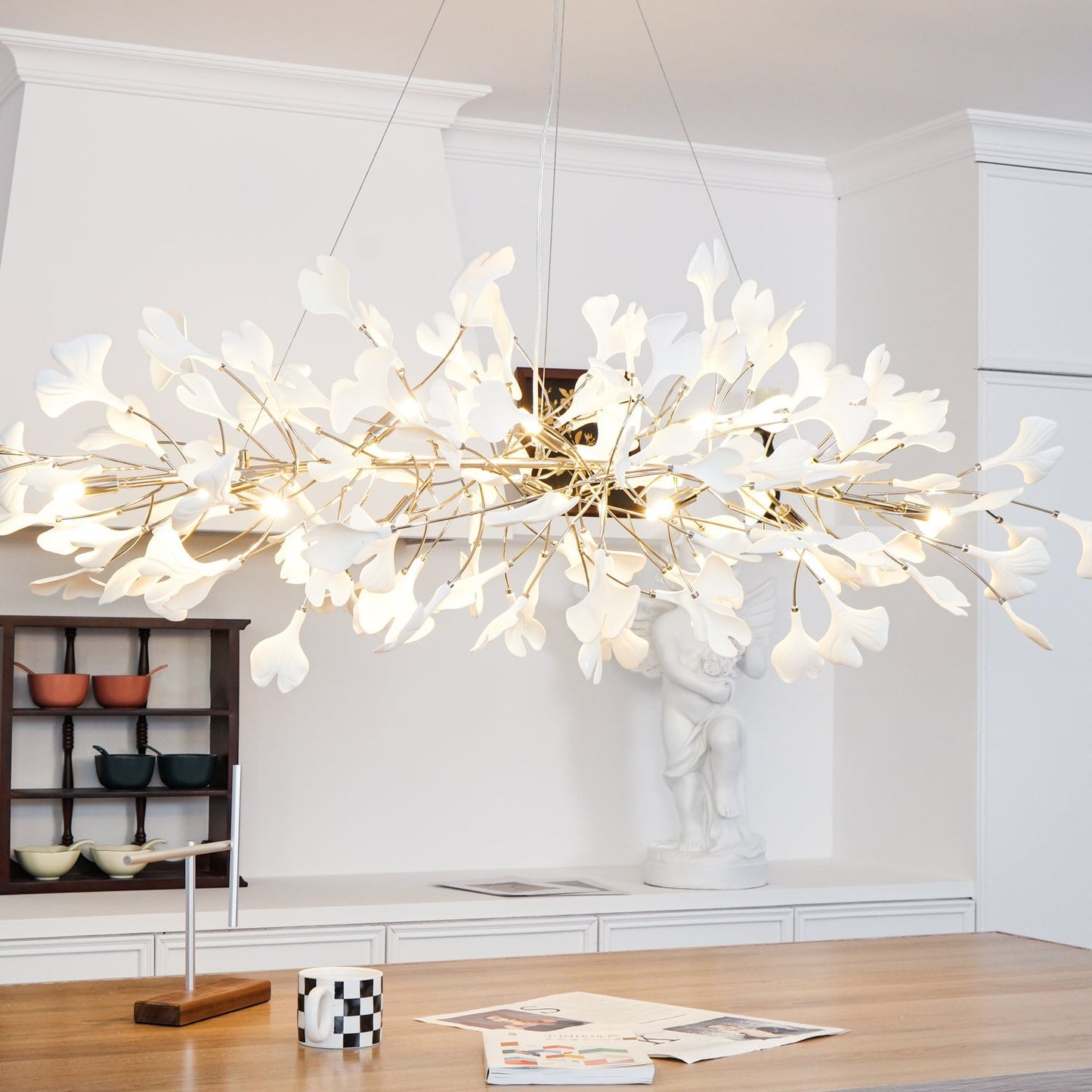 Gingko Chandelier N Luxury Ceramic Leaf Ceiling Light Gold White Nickel Finish
