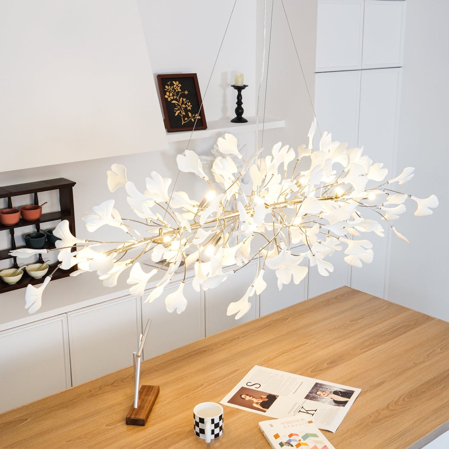 Gingko Chandelier N Luxury Ceramic Leaf Ceiling Light Gold White Nickel Finish