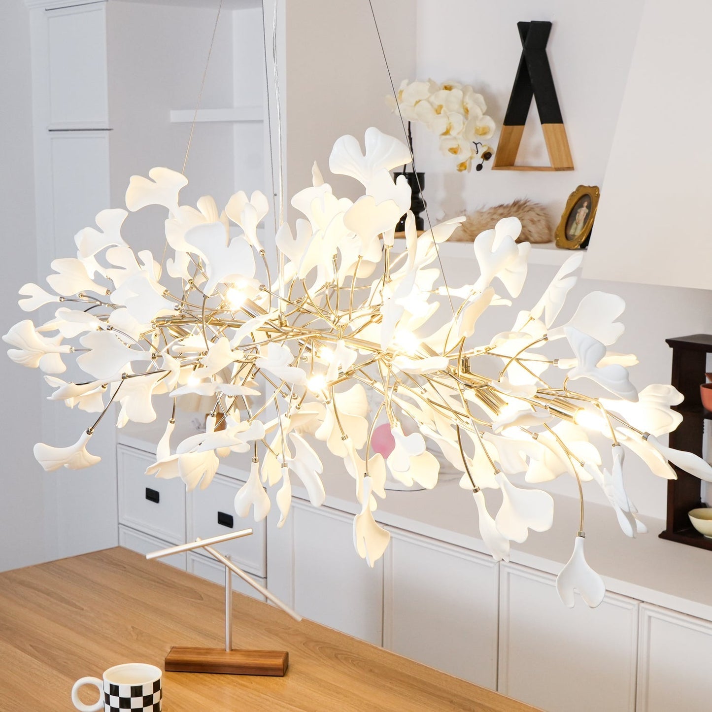 Gingko Chandelier N Luxury Ceramic Leaf Ceiling Light Gold White Nickel Finish