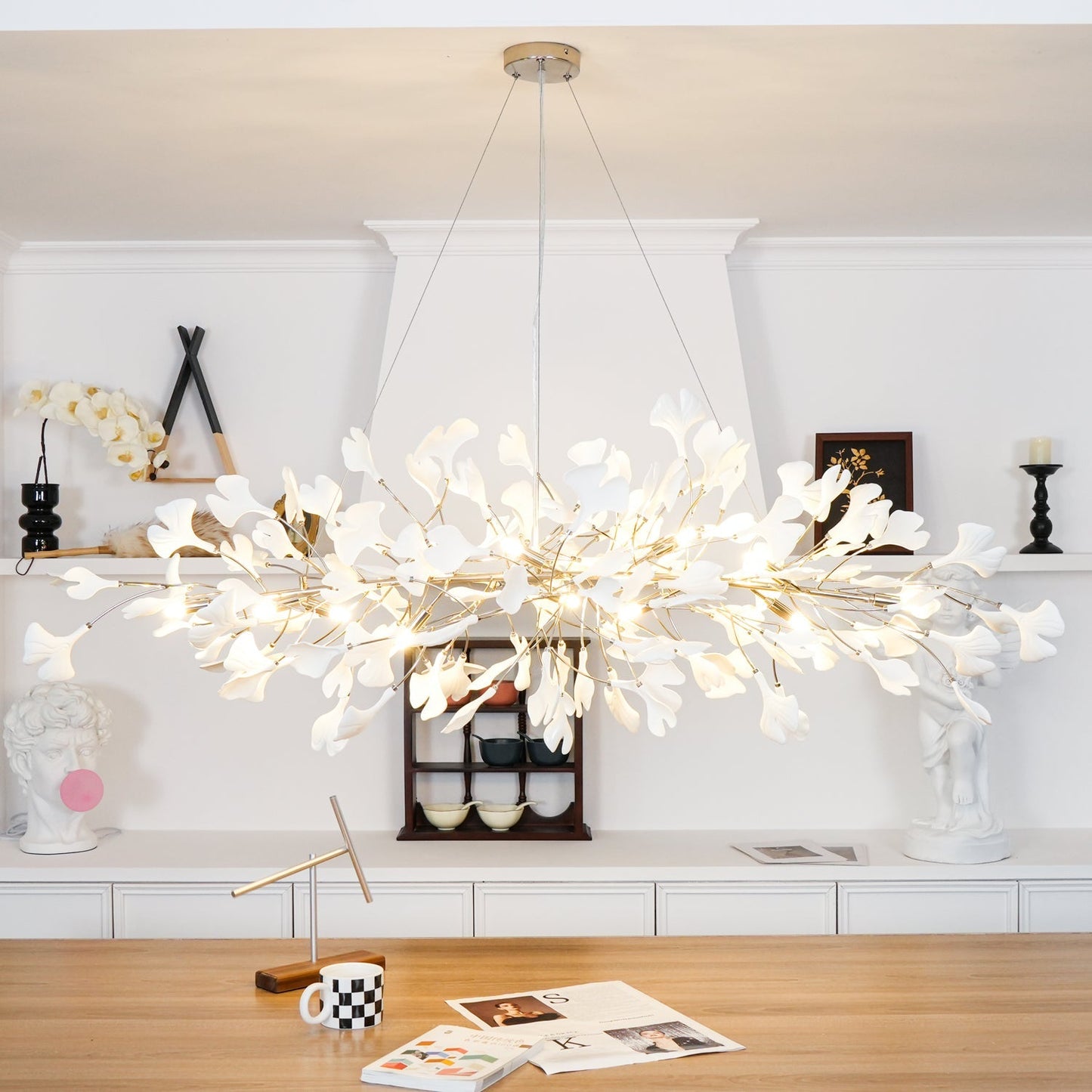 Gingko Chandelier N Luxury Ceramic Leaf Ceiling Light Gold White Nickel Finish