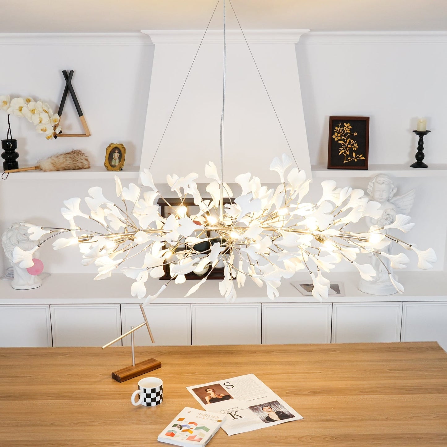 Gingko Chandelier N Luxury Ceramic Leaf Ceiling Light Gold White Nickel Finish