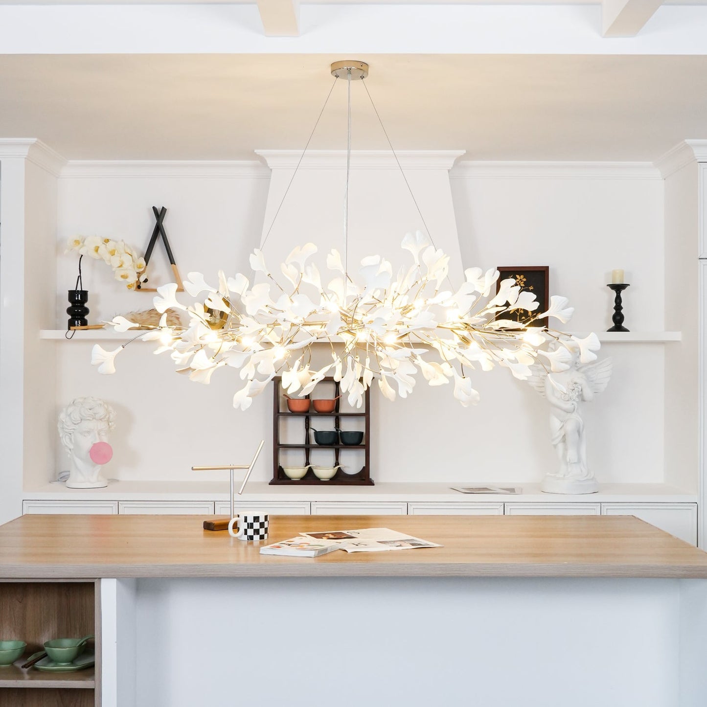 Gingko Chandelier N Luxury Ceramic Leaf Ceiling Light Gold White Nickel Finish
