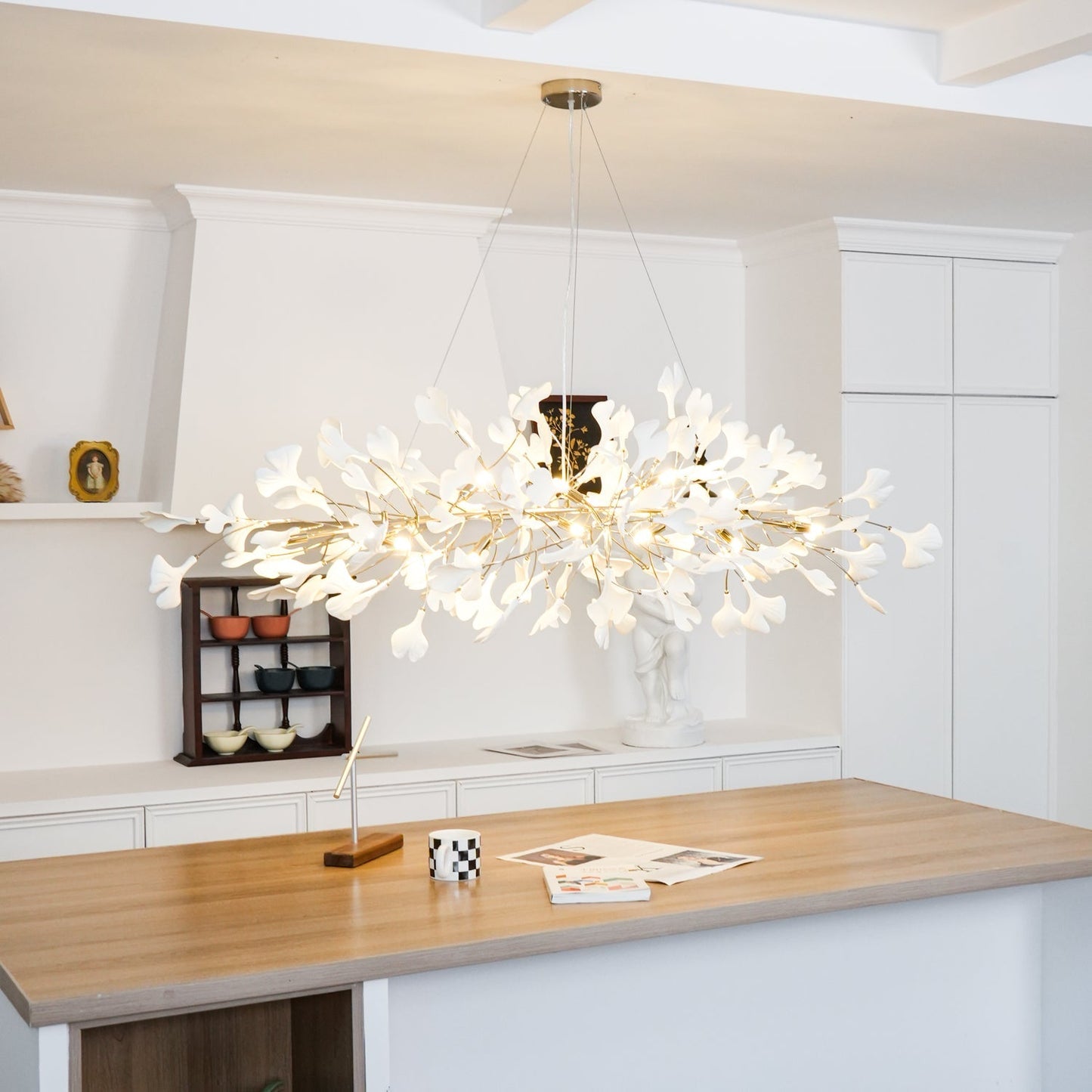 Gingko Chandelier N Luxury Ceramic Leaf Ceiling Light Gold White Nickel Finish
