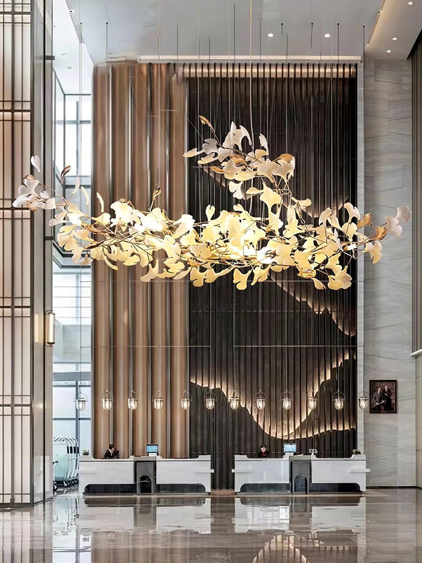Gold White Leaves Combination Gingko Chandeliers - YIOSI