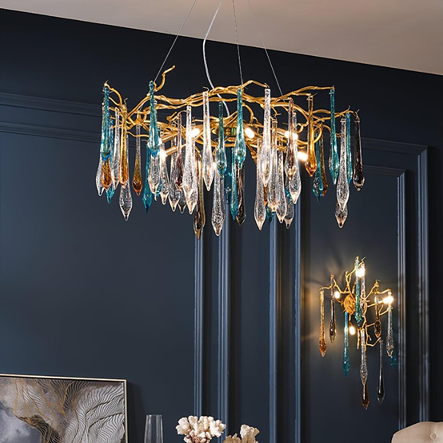 Gold Round Teardrop Chandelier - YIOSI