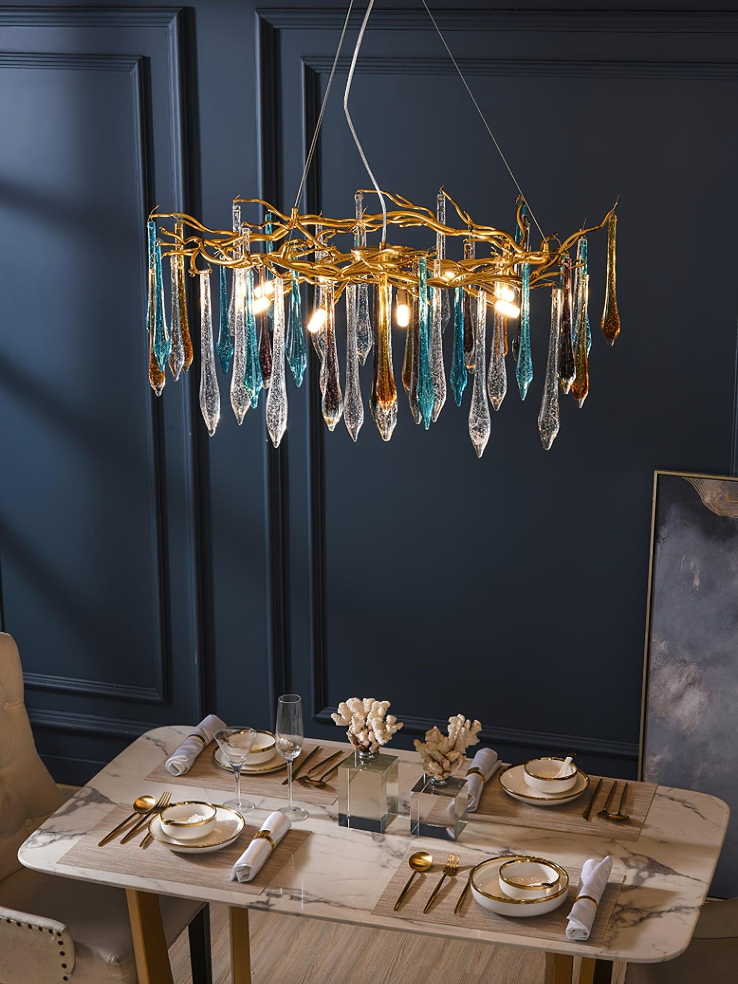 Gold Round Teardrop Chandelier - YIOSI