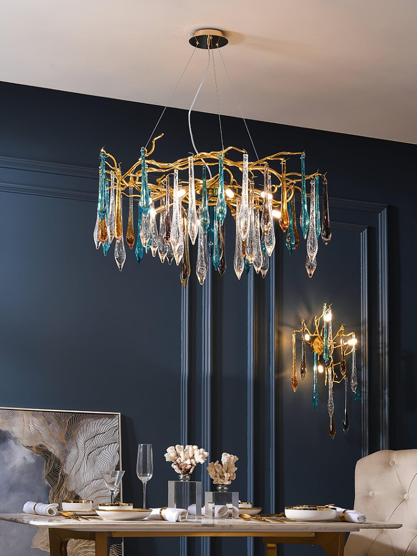 Gold Round Teardrop Chandelier - YIOSI