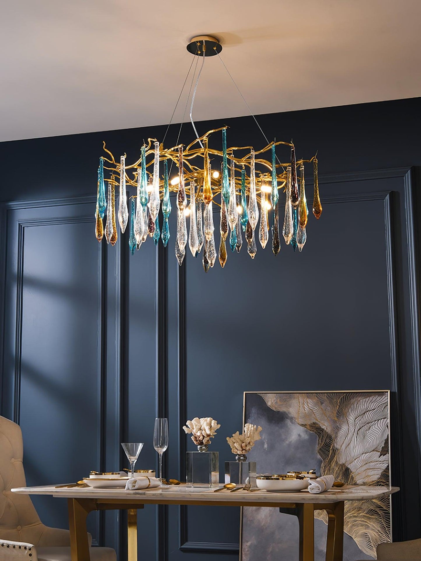 Gold Round Teardrop Chandelier - YIOSI
