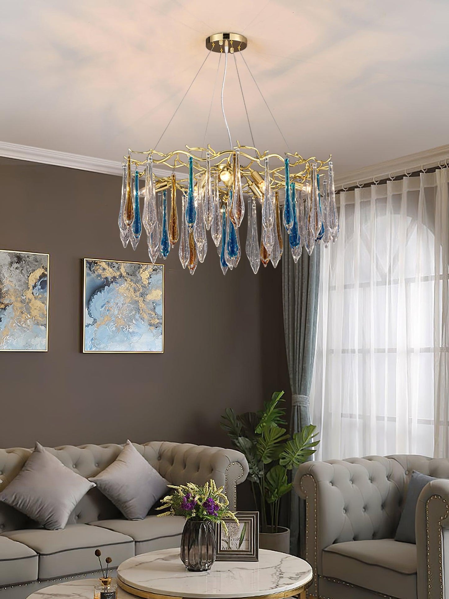 Gold Round Teardrop Chandelier - YIOSI