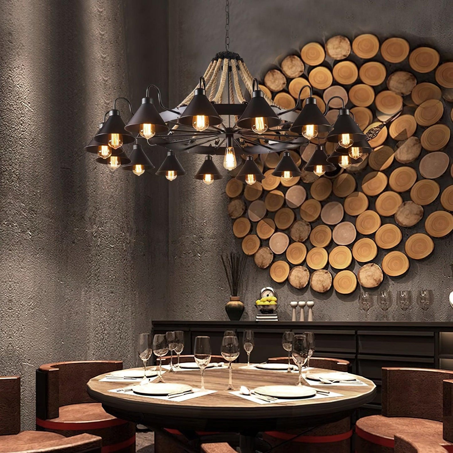 Hemp Rope Industrial Horn Chandelier - YIOSI