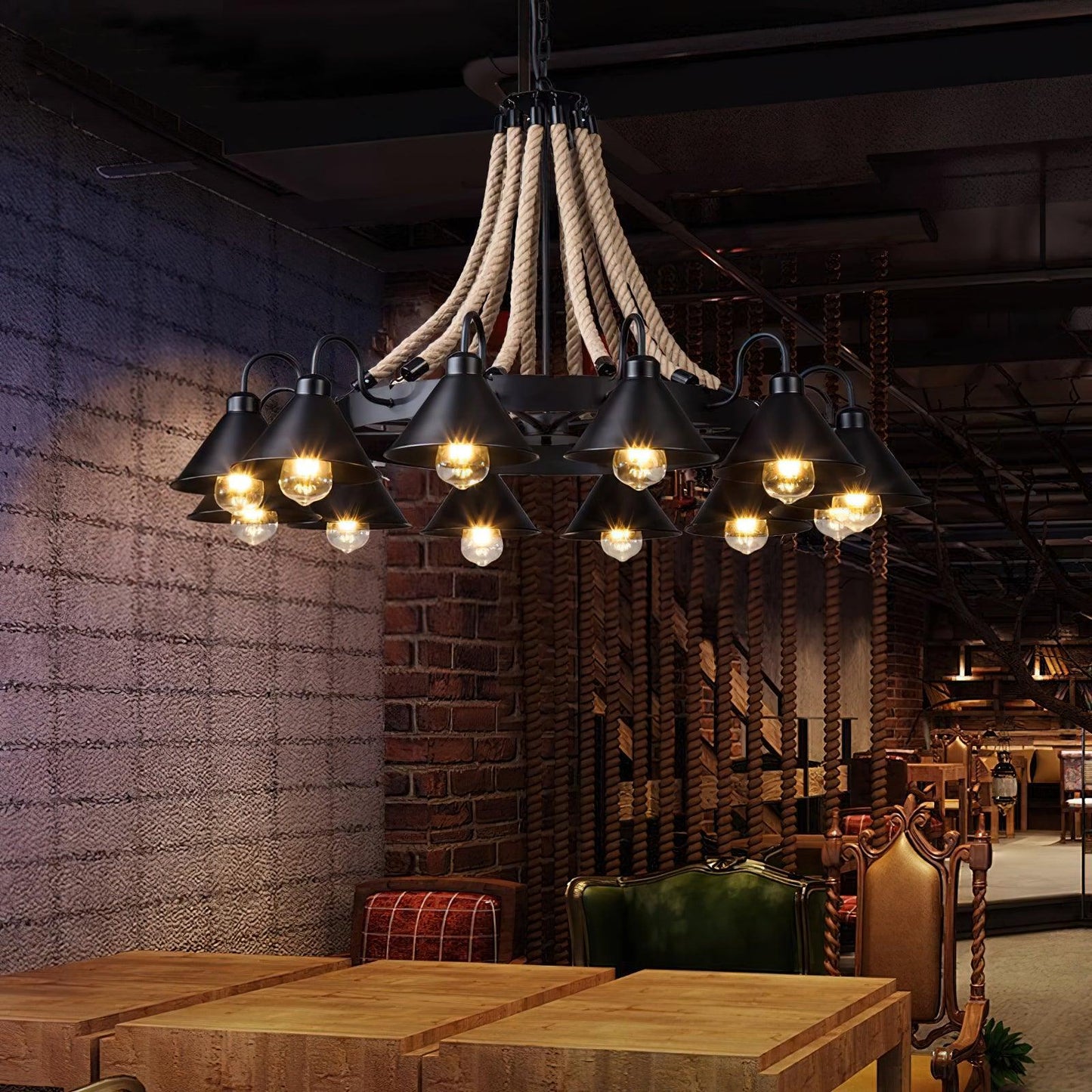 Hemp Rope Industrial Horn Chandelier - YIOSI