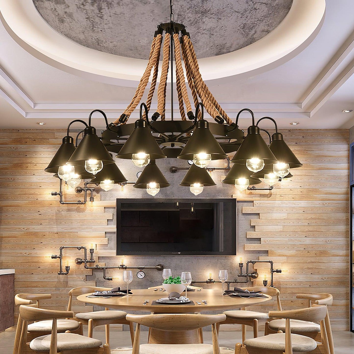 Hemp Rope Industrial Horn Chandelier - YIOSI