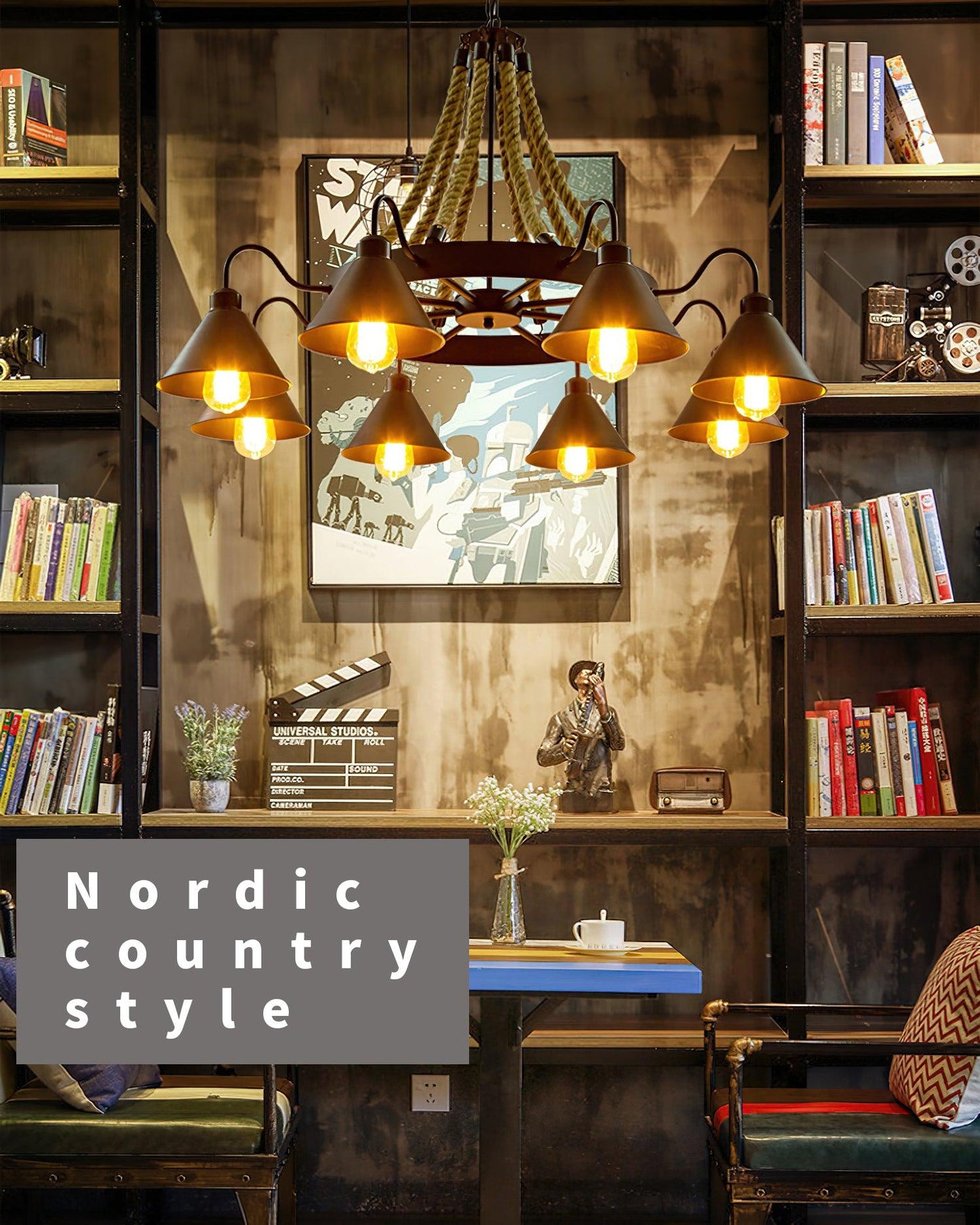 Hemp Rope Industrial Horn Chandelier - YIOSI