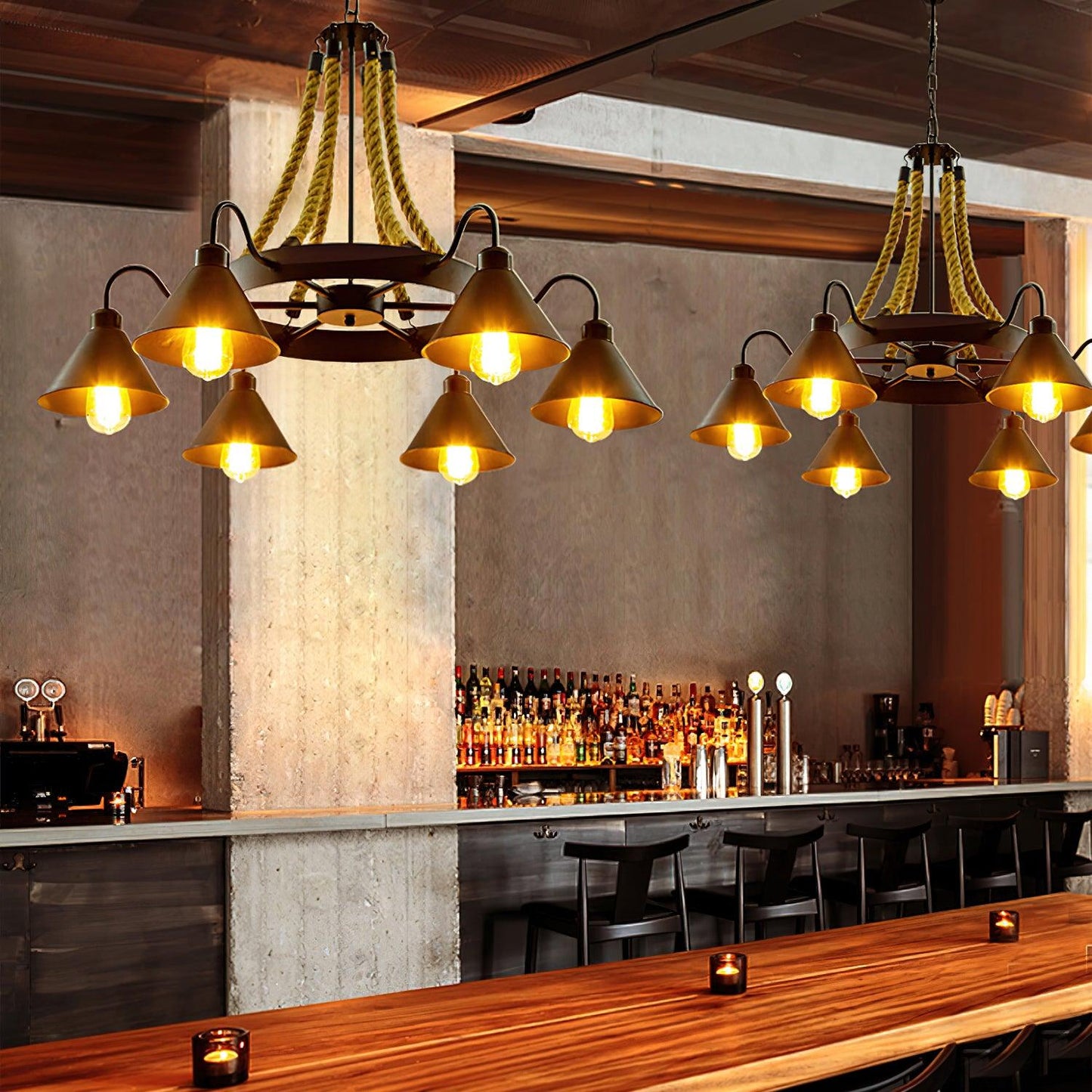 Hemp Rope Industrial Horn Chandelier - YIOSI