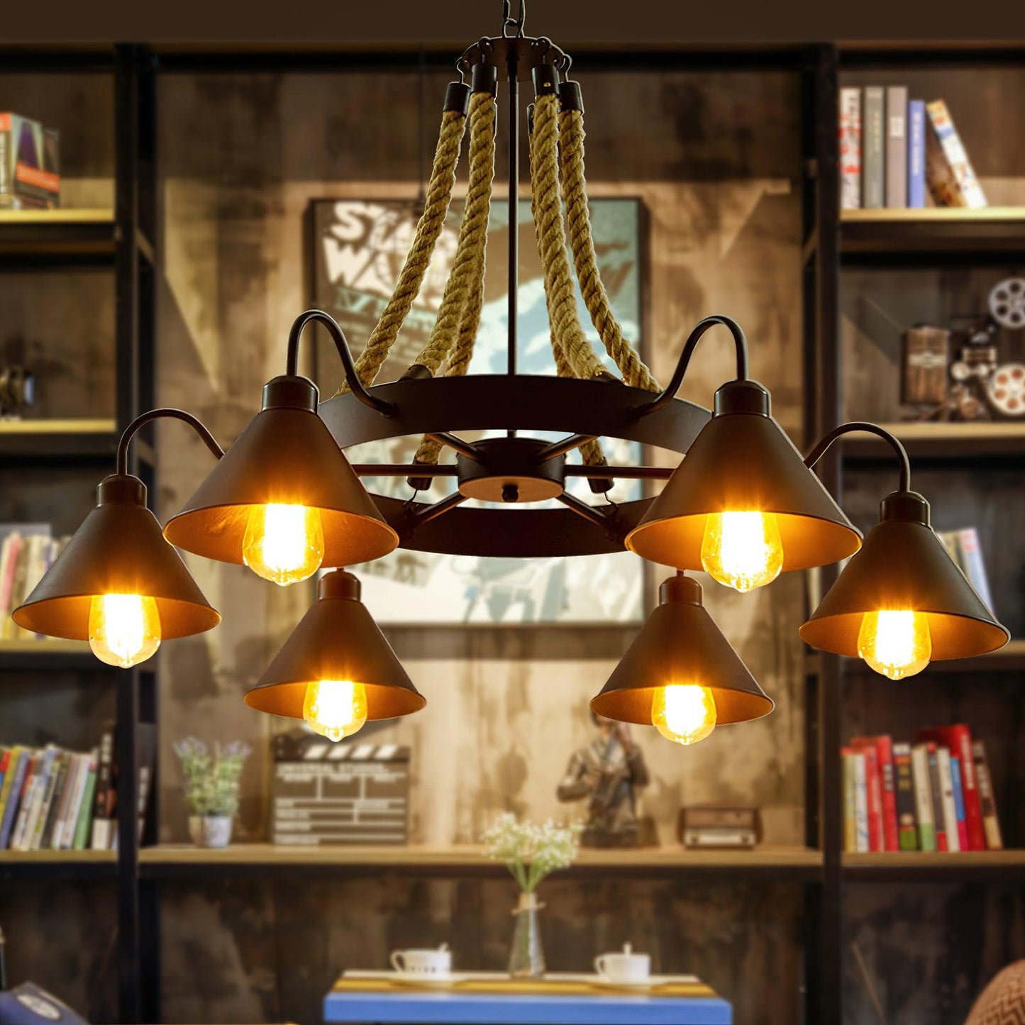 Hemp Rope Industrial Horn Chandelier - YIOSI