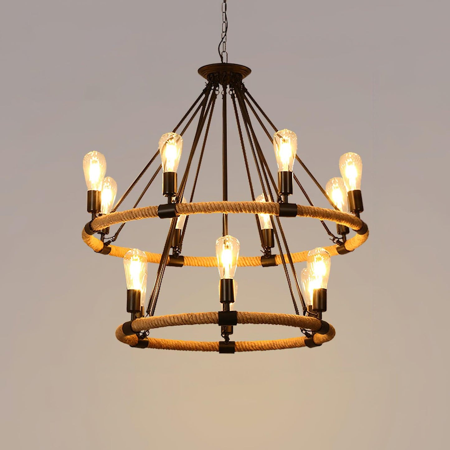 Hemp Rope Industrial Large Circle Chandelier - YIOSI