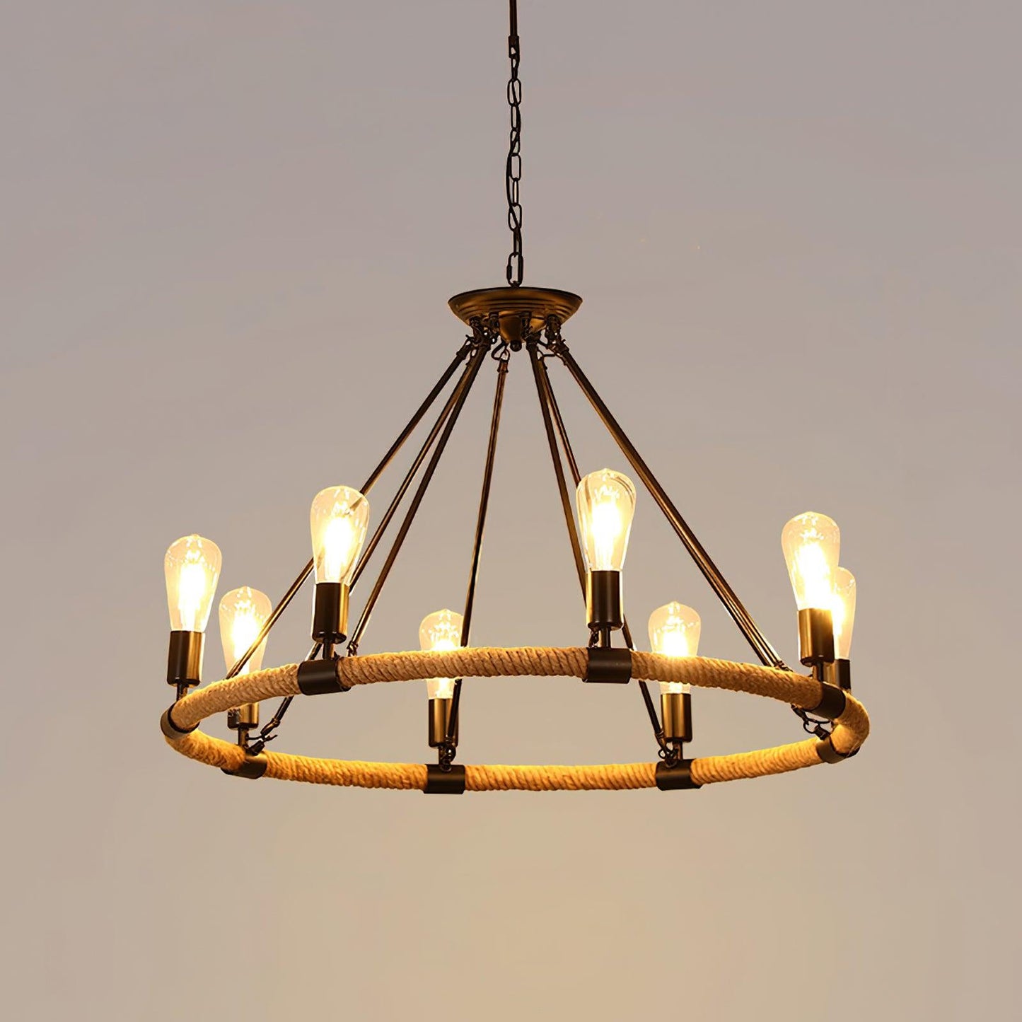 Hemp Rope Industrial Large Circle Chandelier - YIOSI