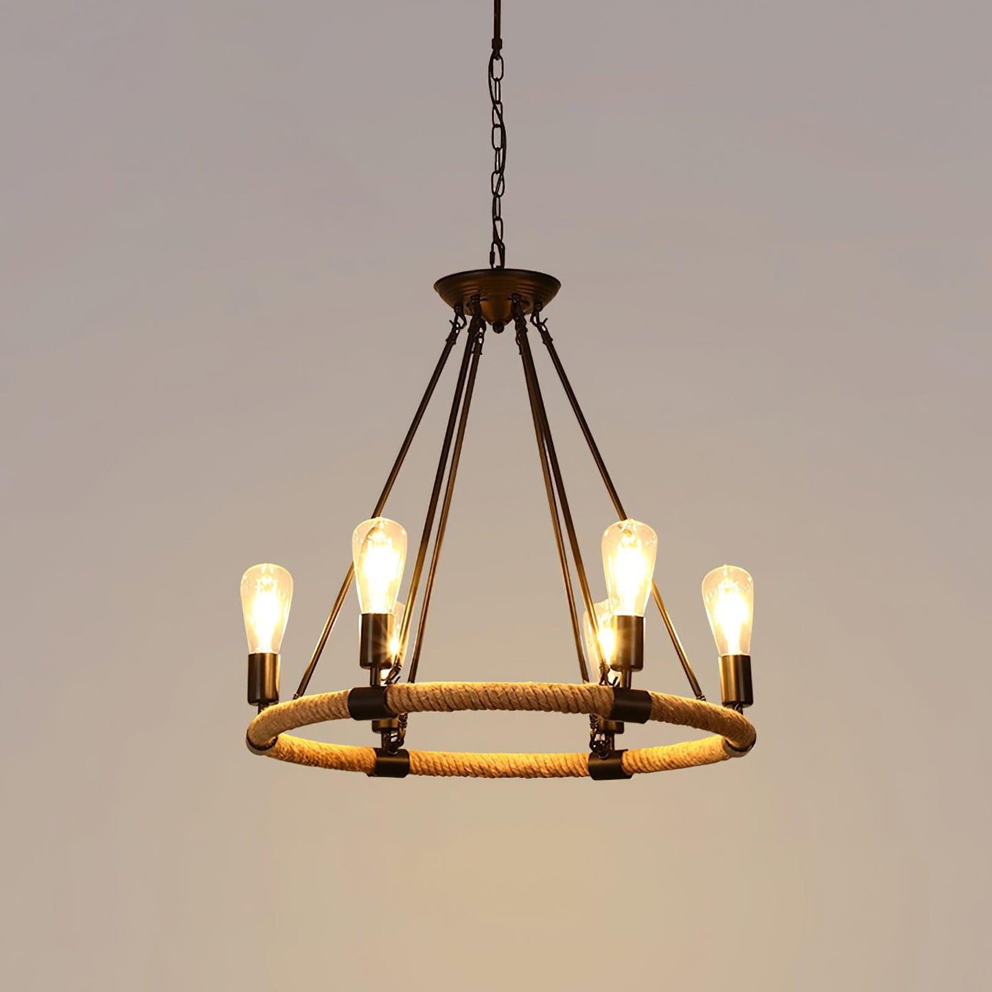 Hemp Rope Industrial Large Circle Chandelier - YIOSI