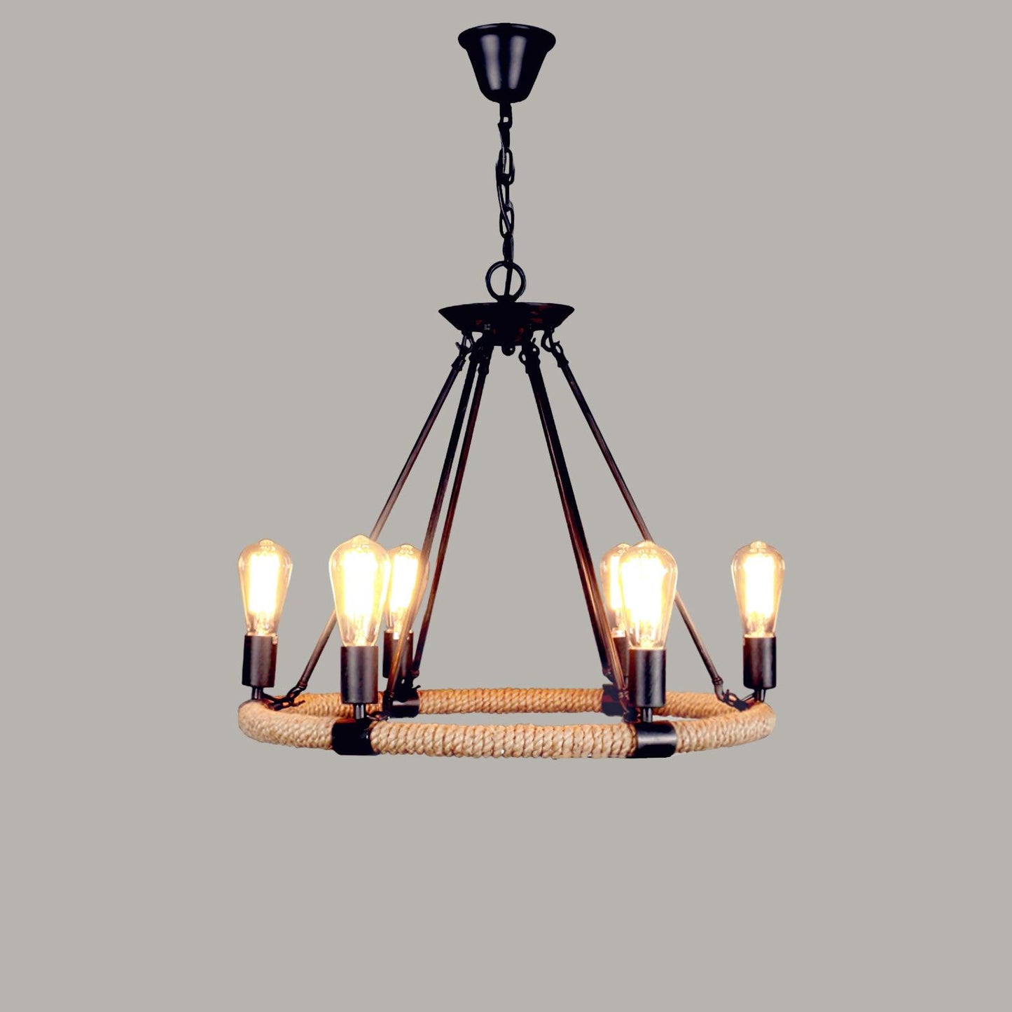 Hemp Rope Industrial Large Circle Chandelier - YIOSI