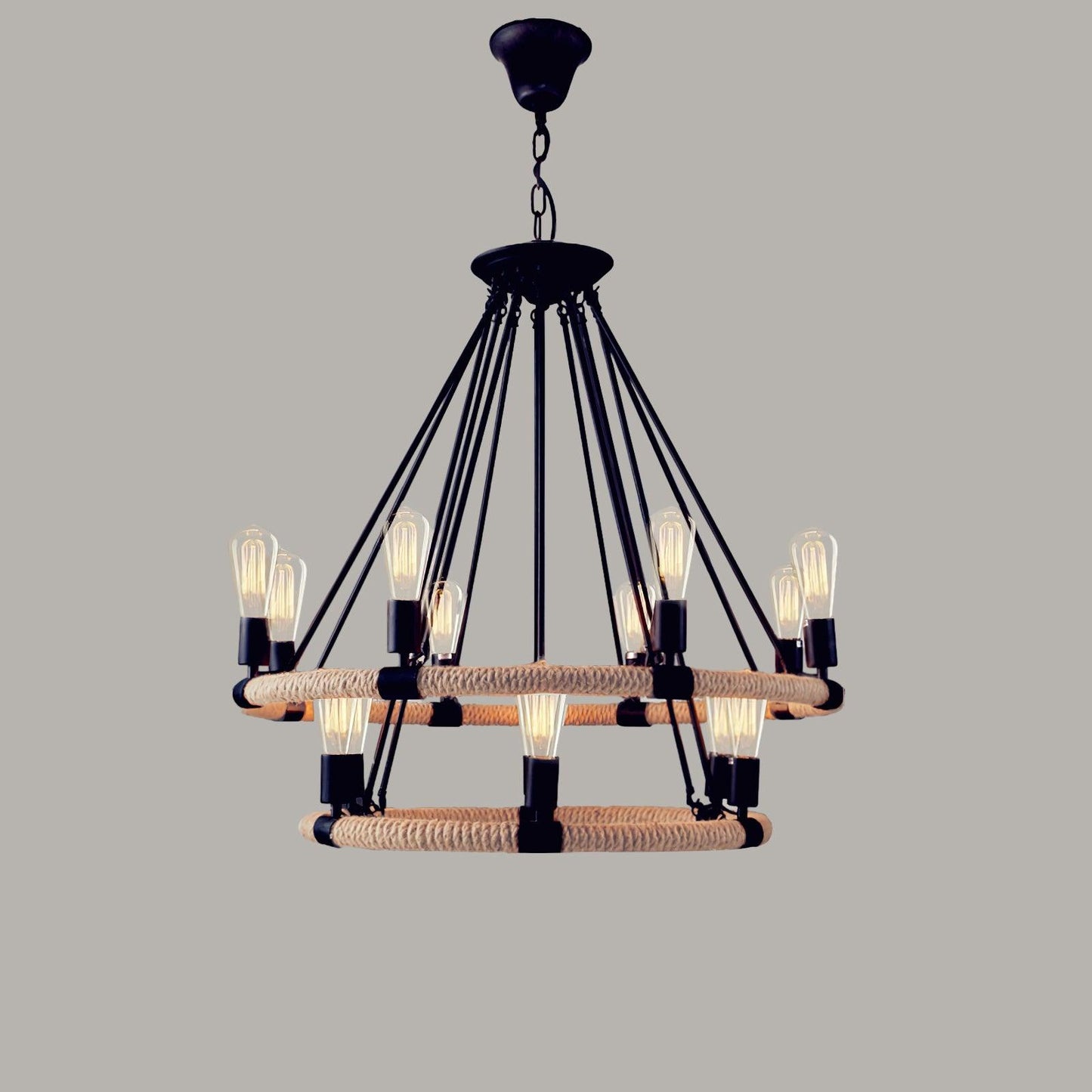 Hemp Rope Industrial Large Circle Chandelier - YIOSI