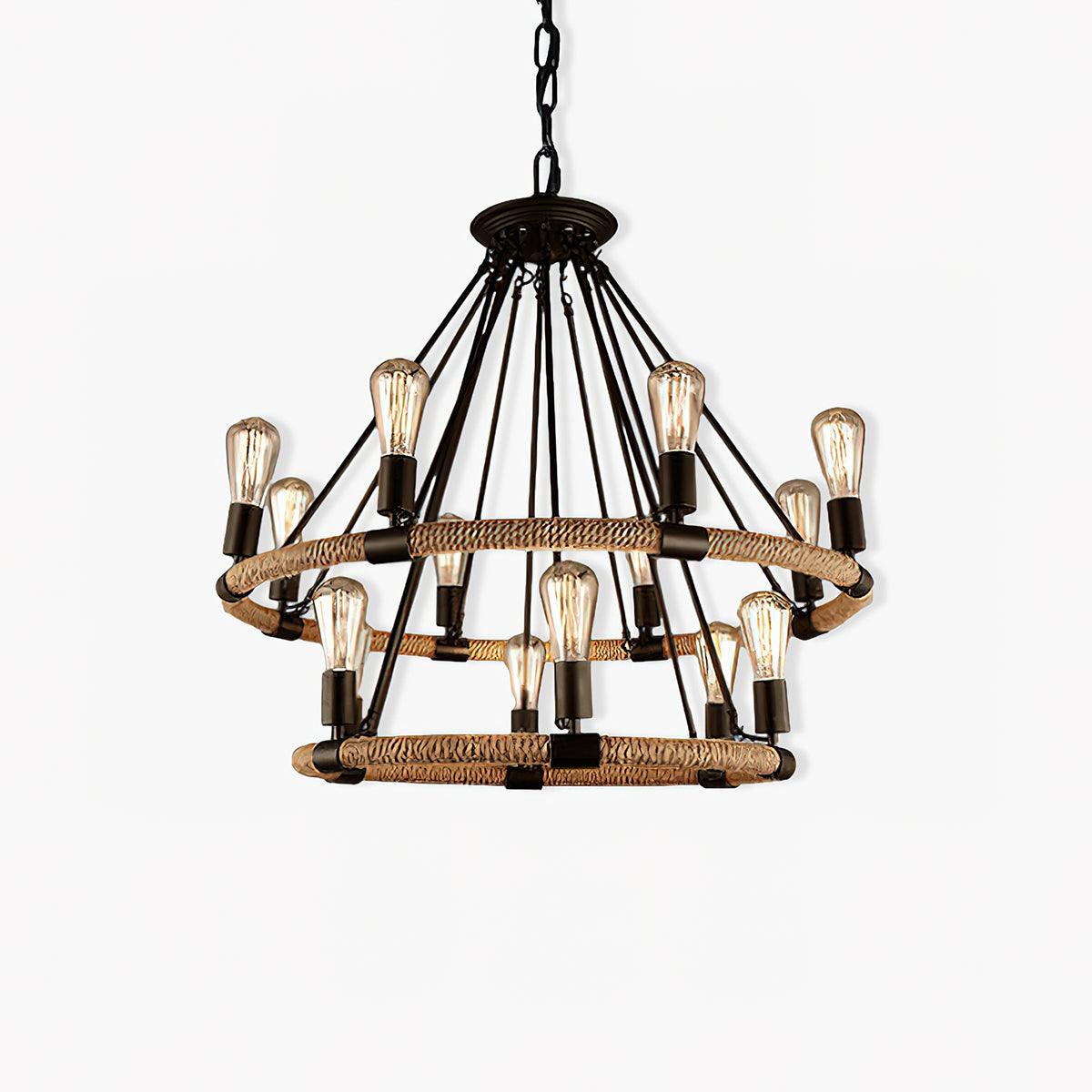 Hemp Rope Industrial Large Circle Chandelier - YIOSI