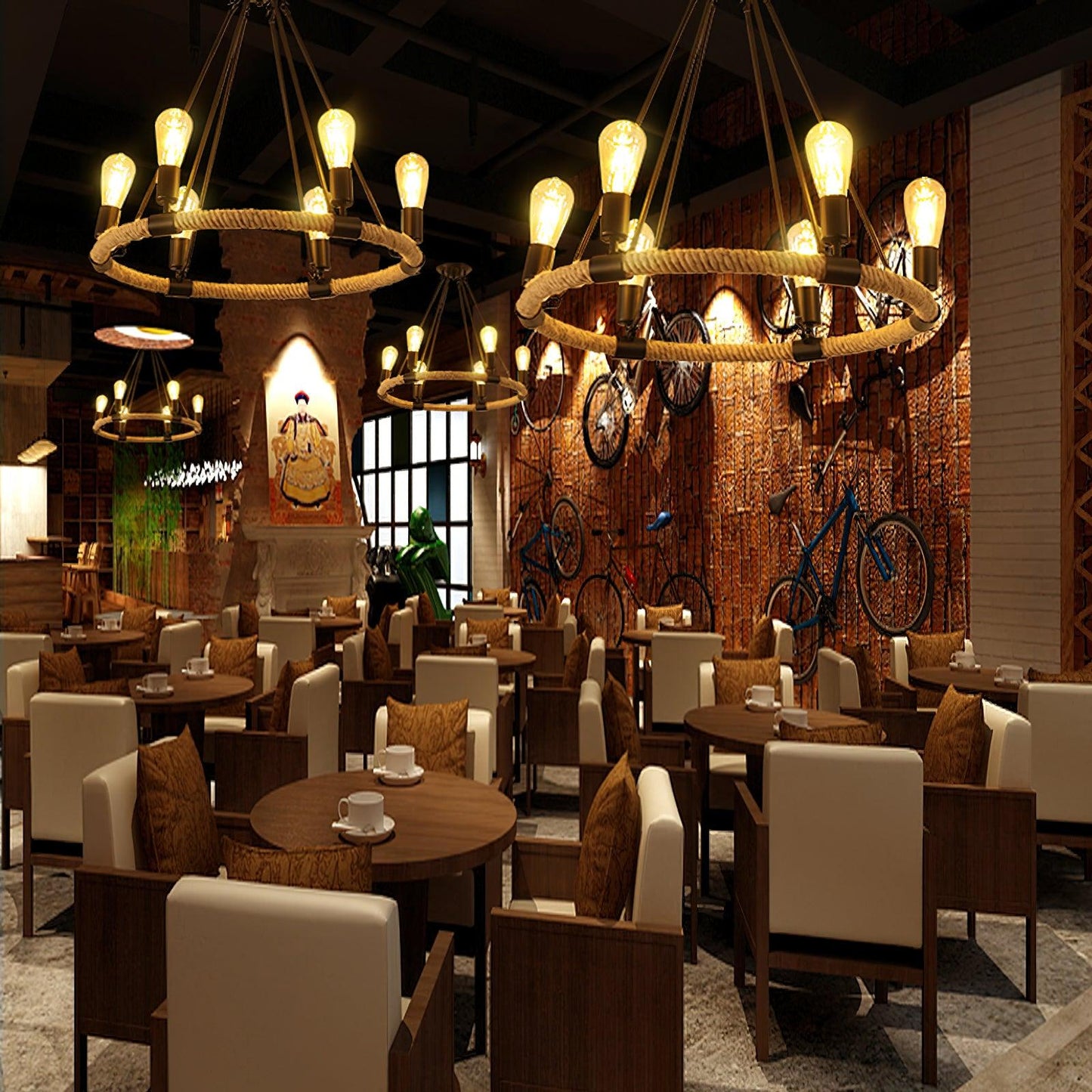 Hemp Rope Industrial Large Circle Chandelier - YIOSI