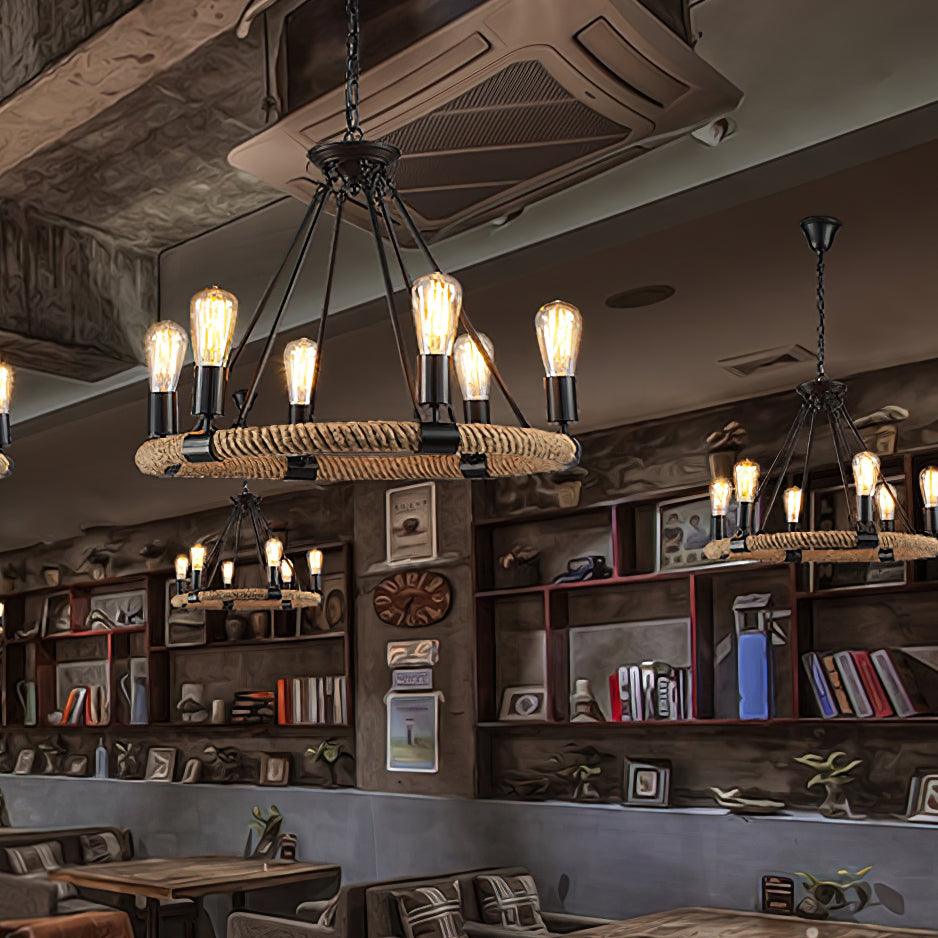 Hemp Rope Industrial Large Circle Chandelier - YIOSI
