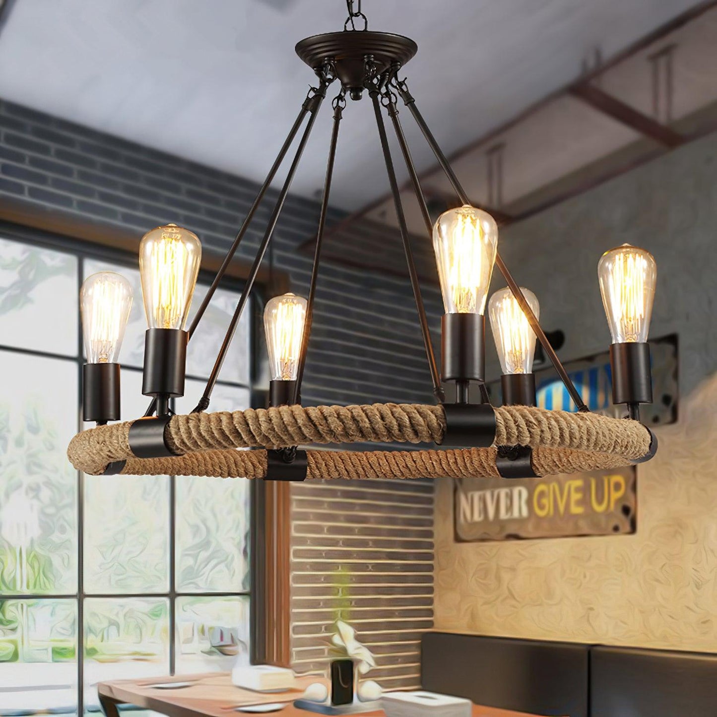 Hemp Rope Industrial Large Circle Chandelier - YIOSI