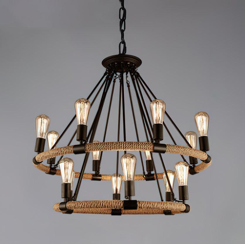 Hemp Rope Industrial Large Circle Chandelier - YIOSI