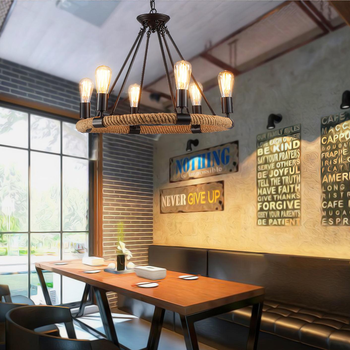 Hemp Rope Industrial Large Circle Chandelier - YIOSI