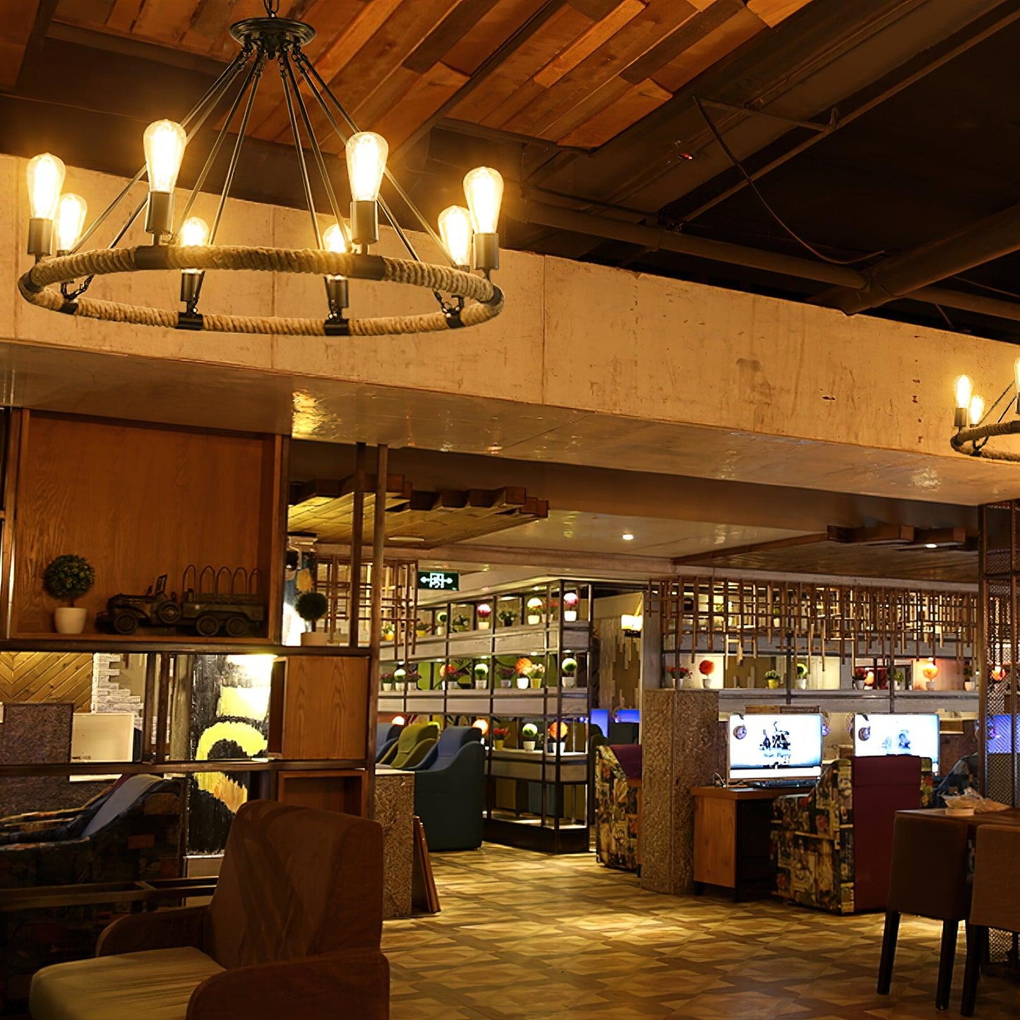 Hemp Rope Industrial Large Circle Chandelier - YIOSI