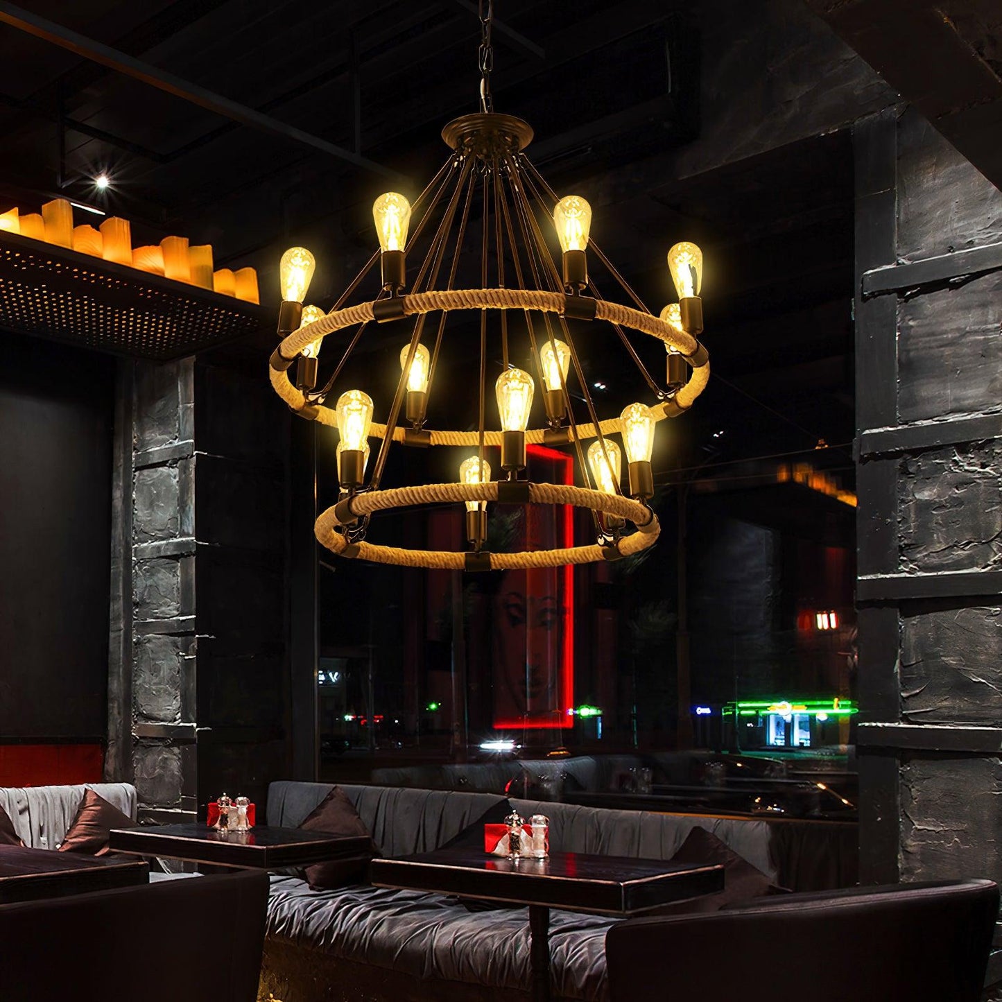 Hemp Rope Industrial Large Circle Chandelier - YIOSI