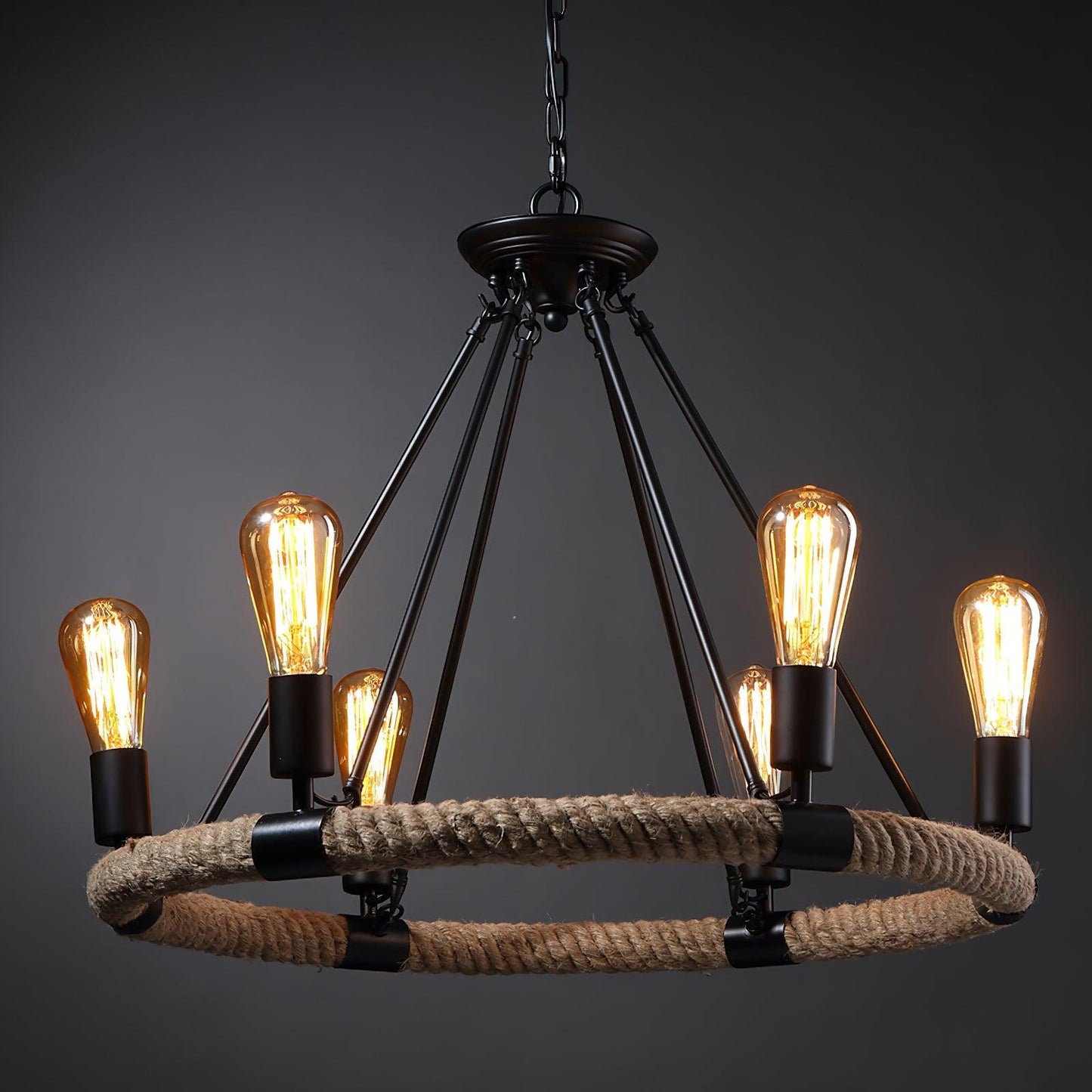 Hemp Rope Industrial Large Circle Chandelier - YIOSI