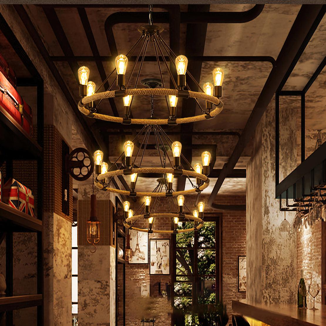 Hemp Rope Industrial Large Circle Chandelier - YIOSI