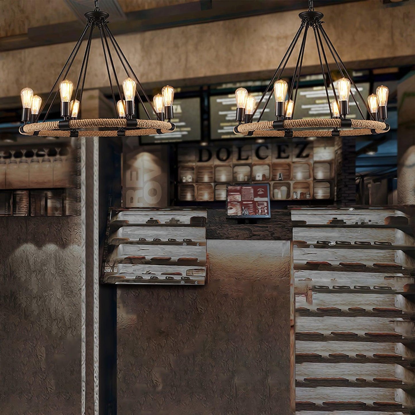 Hemp Rope Industrial Large Circle Chandelier - YIOSI