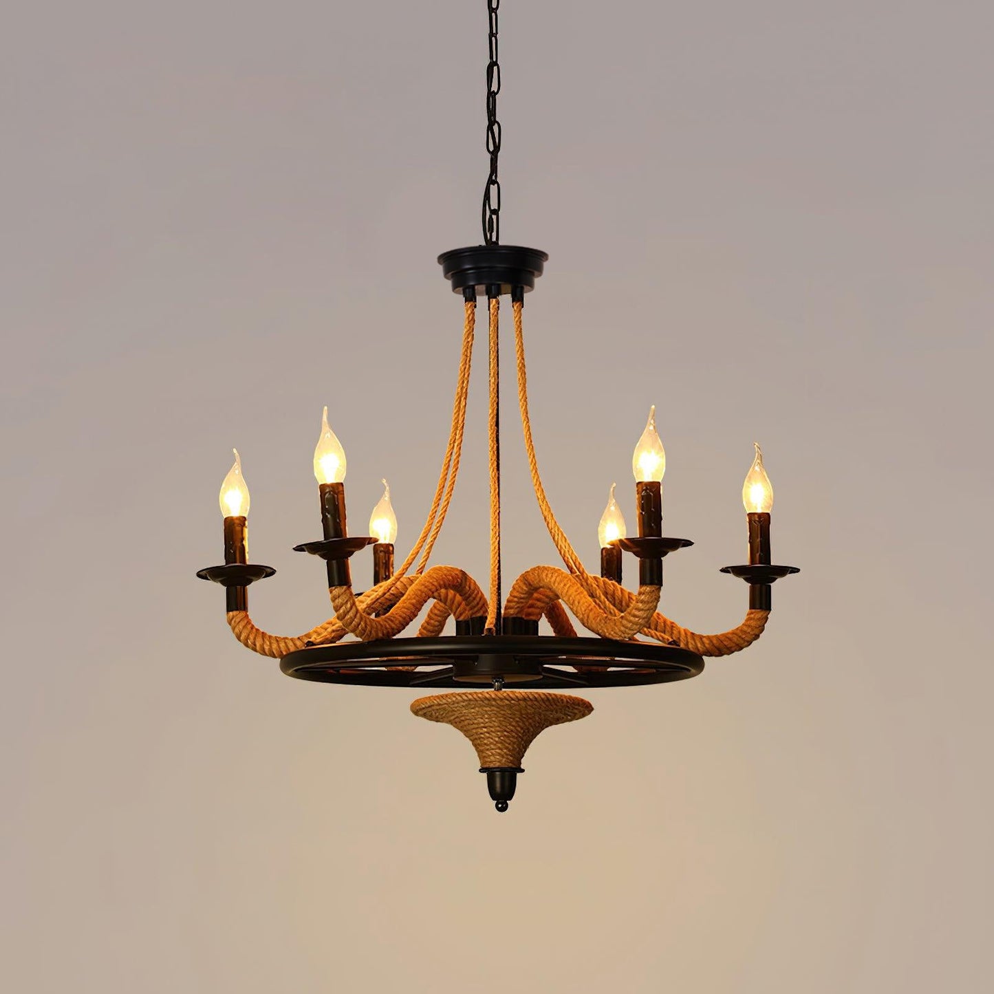 Hemp Rope Industrial Large Wheel Chandelier - YIOSI