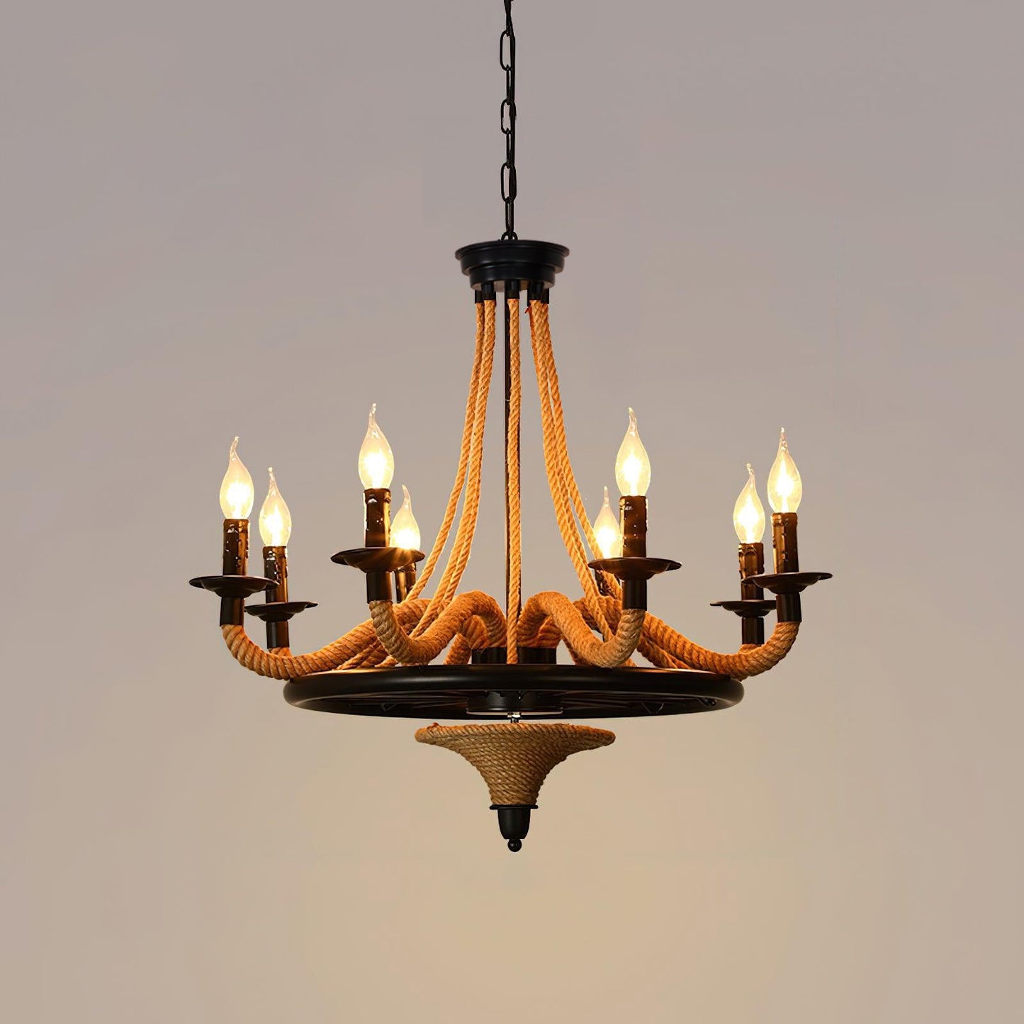 Hemp Rope Industrial Large Wheel Chandelier - YIOSI