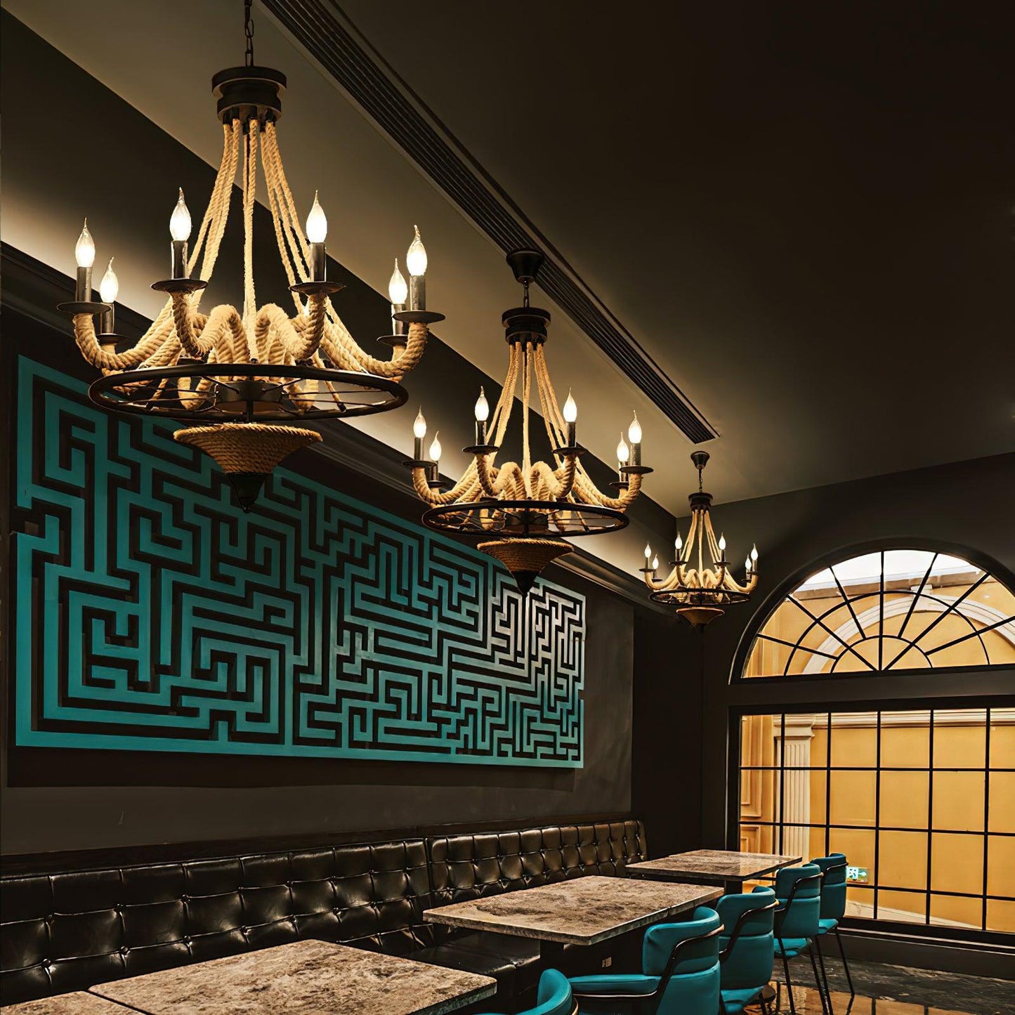 Hemp Rope Industrial Large Wheel Chandelier - YIOSI